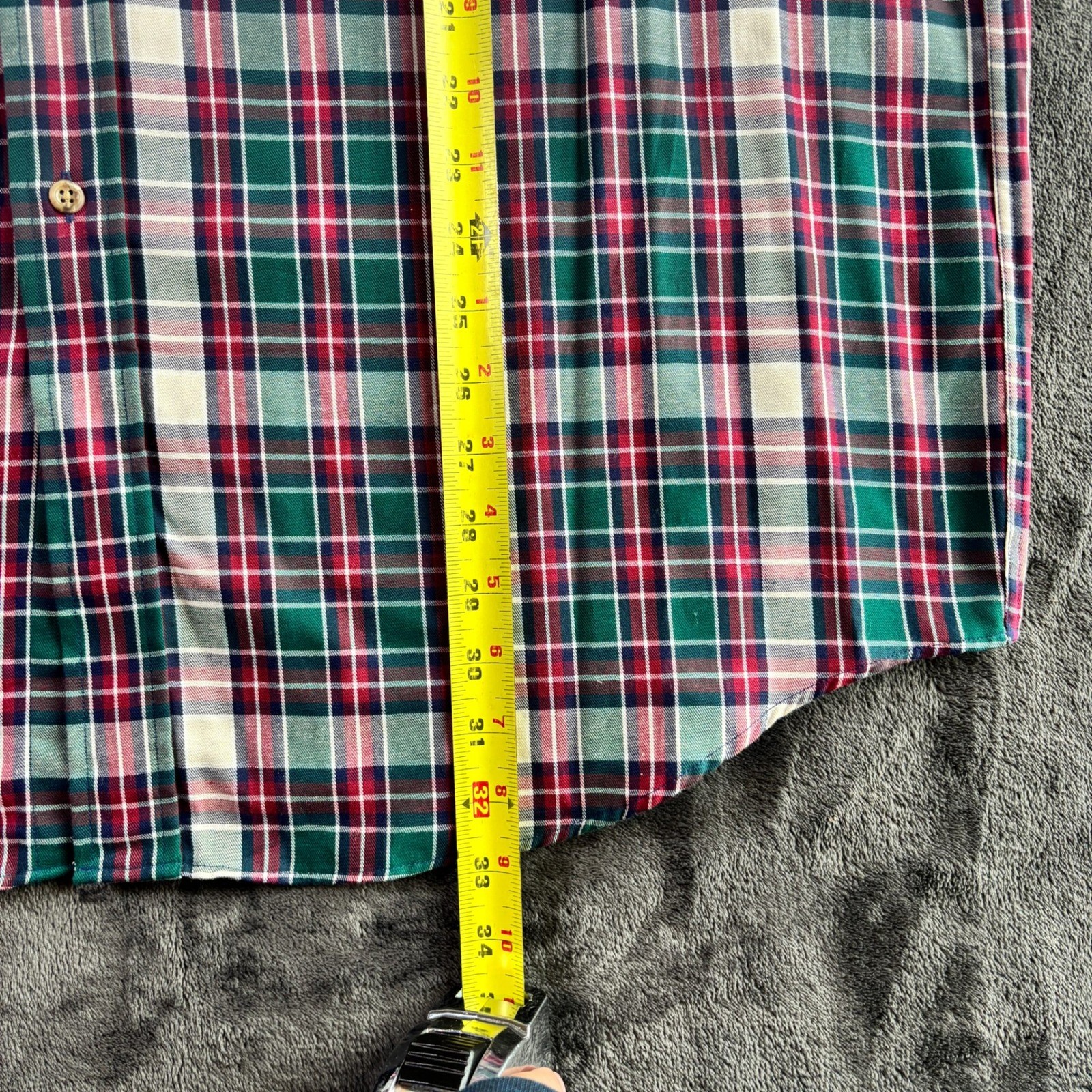 LL Bean Mens XL Plaid Button Down Shirt Green Burgundy Made in USA Vintage G200