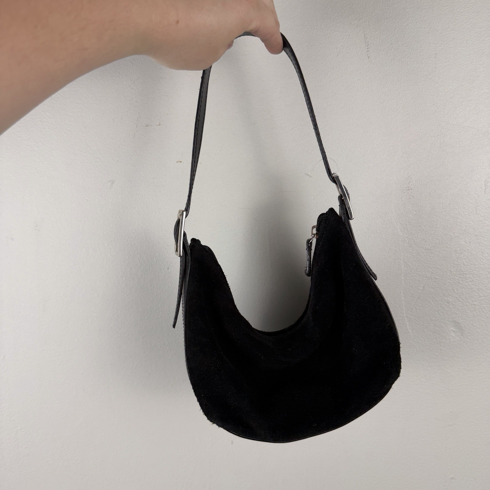 Kathy Ireland Y2K Mini Small Handbag Purse Black Leather Suede Casual Simple