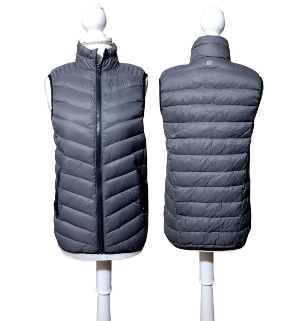 Fabletics Women’s Grey Puffer Cozy Winter Vest Down Blend Filled Size Small