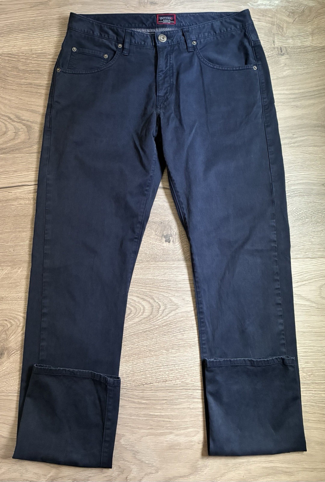 UNTUCKit Pants Mens 32×34 Navy Blue Relaxed Fit Straight Leg Pima Cotton Spandex