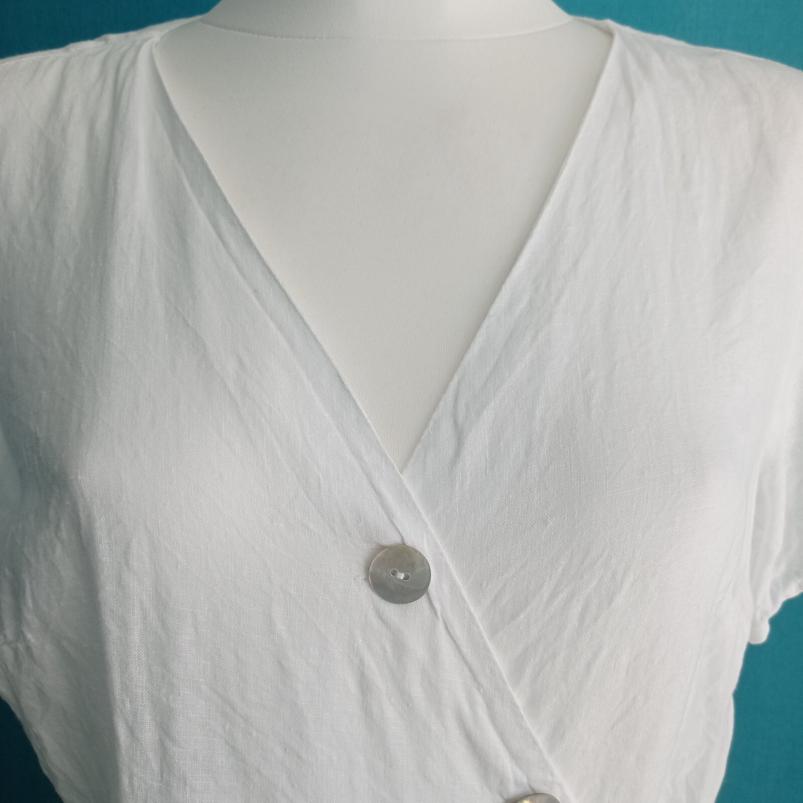 H&M Women’s White 100% Linen Wrap Blouse | Short Sleeve Size US 8