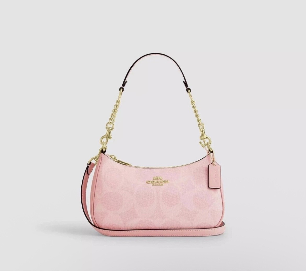 COACH Teri Shoulder Bag In signature canvas/Powder Pink New CAL51 FREE SHIP 🇺🇸