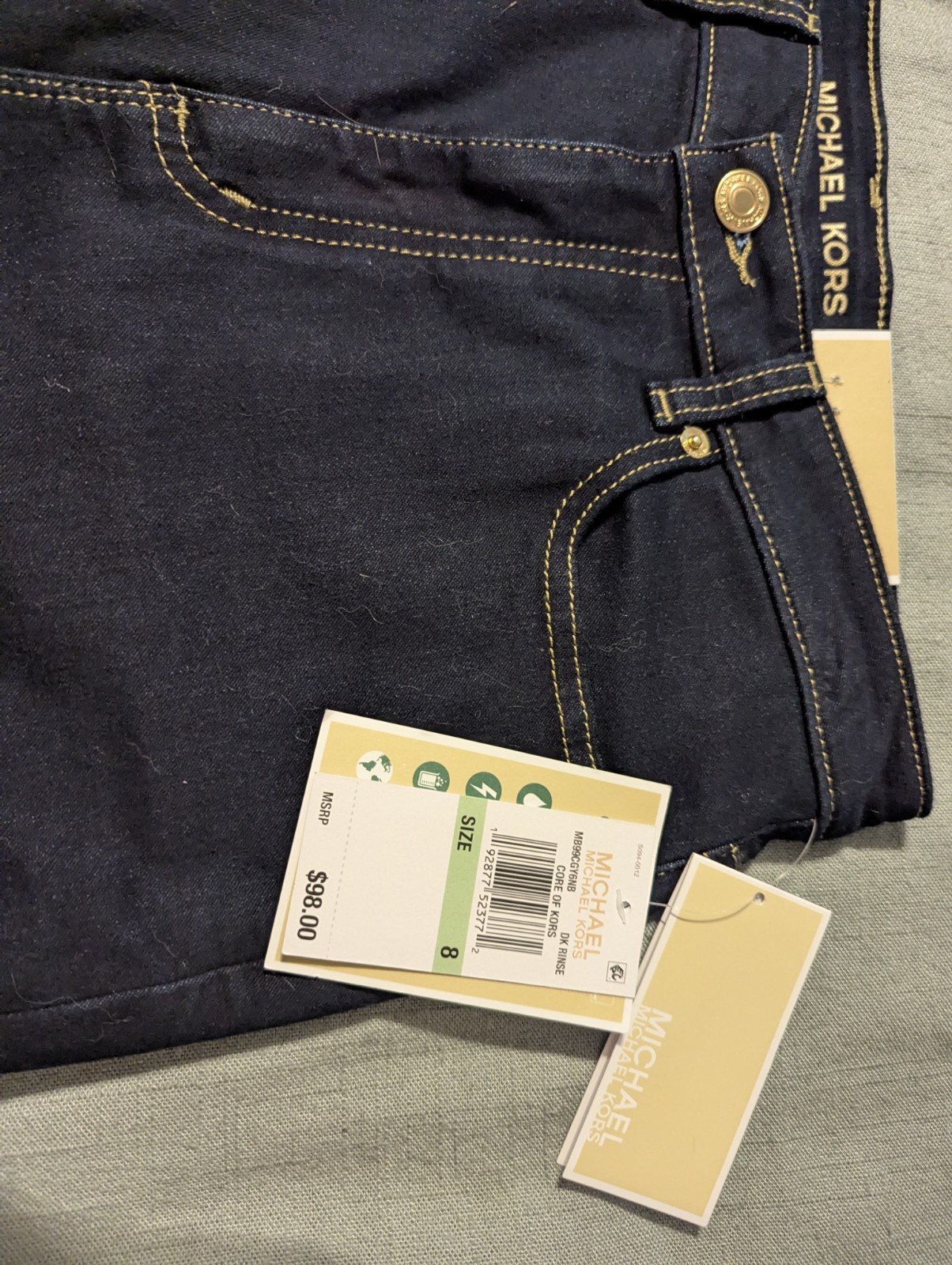 NWT Michael Kors MK Logo Izzy Skinny Jeans Basics Overdyed Indigo Pants Size 8