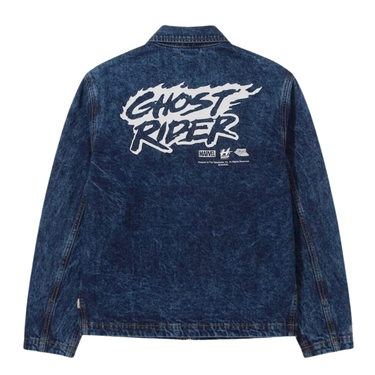 Men’s Biker Ghost Print Blue Denim Jacket