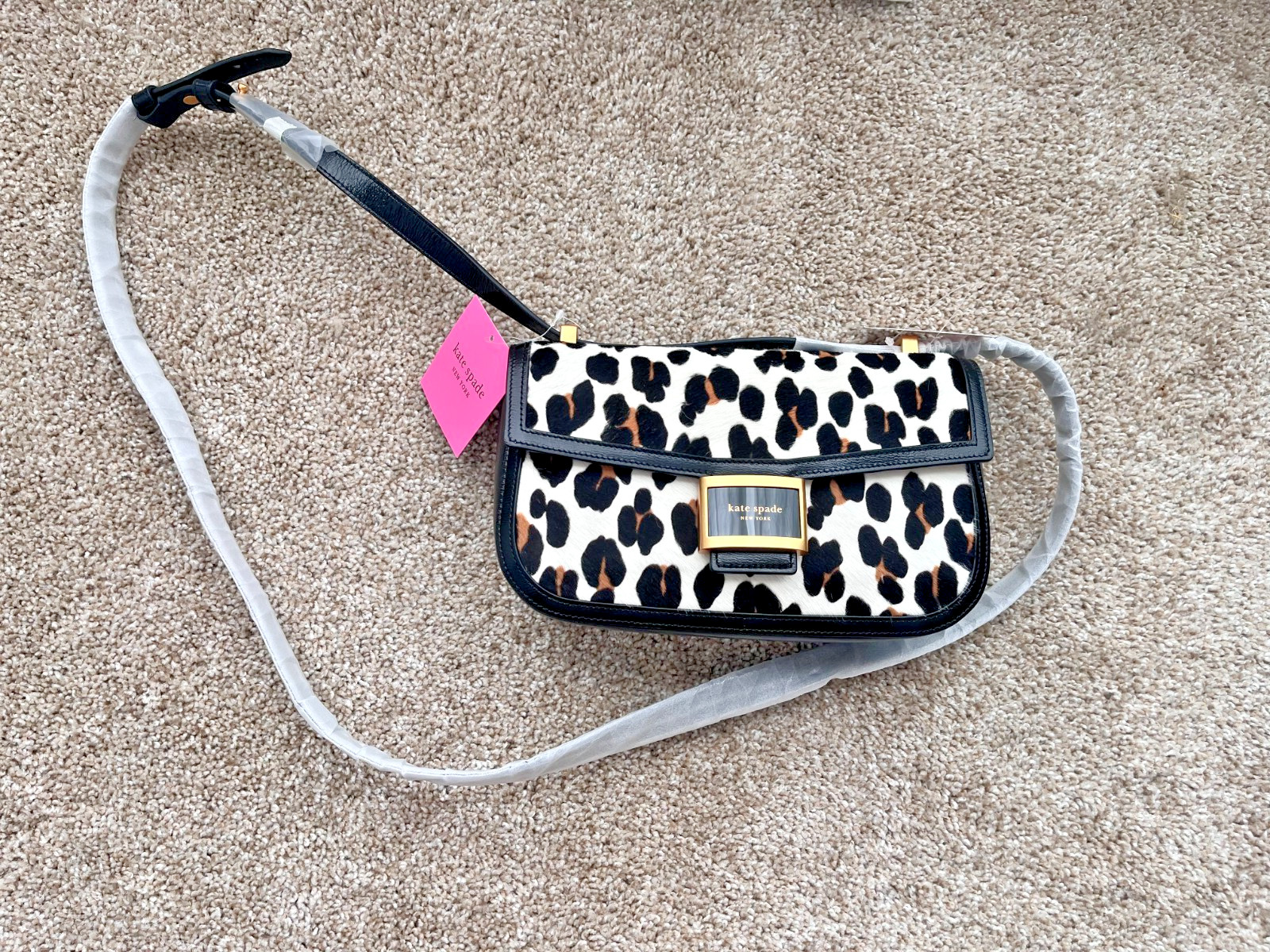 Kate Spade Leopard Print Calf Hair Leather Shoulder Bag Crossbody NWT