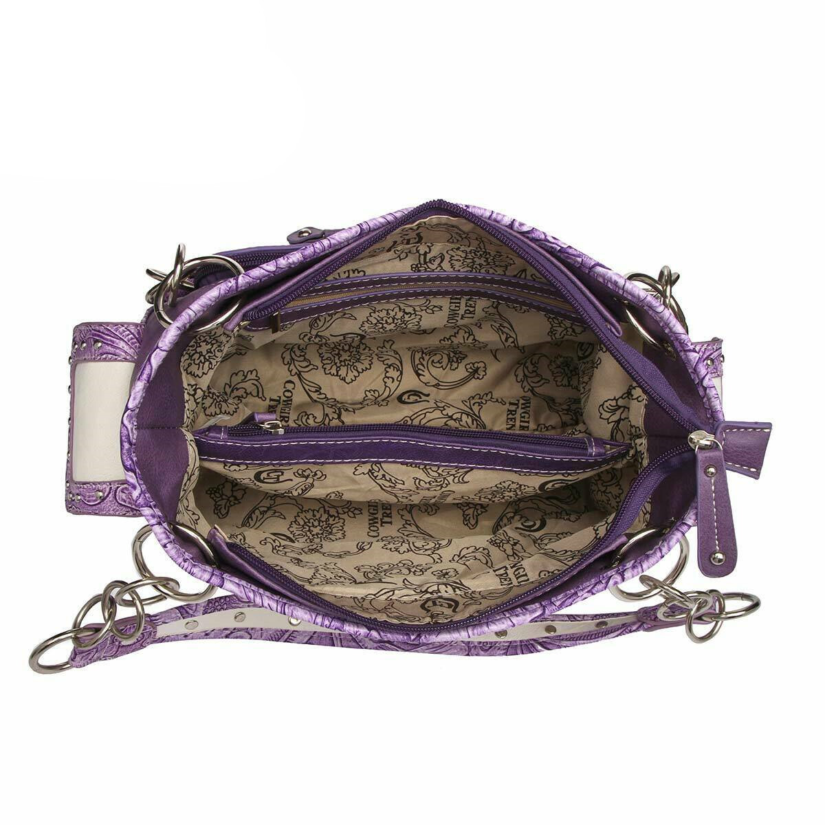 Butterfly Handbag Western Purse Women Shoulder Bag Crossbody Wallet Set Purple