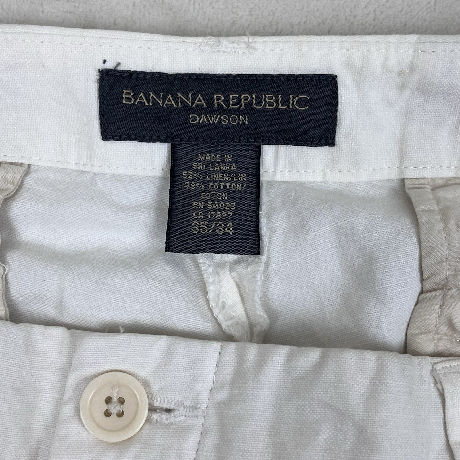 Banana Republic Dawson Men’s Linen Cotton Pants 35×34 Tan Straight Flat Front