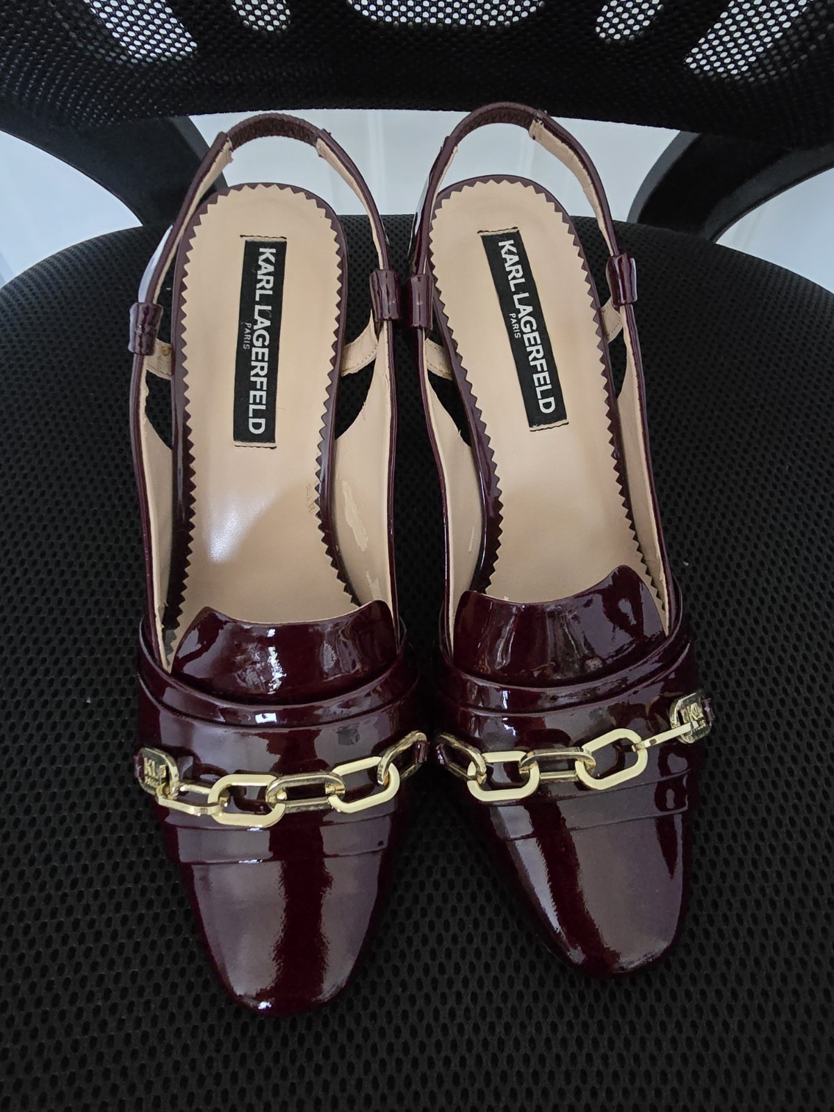 Karl Lagerfeld Paris Georgie Slingback Heels Burgundy Patent Leather 7.5M