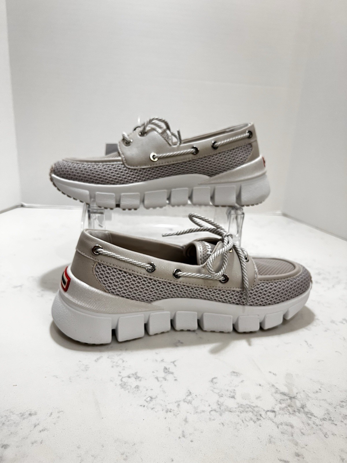 Hunter Neutral-Tone Mesh and Leather Chunky Boat Sneakers