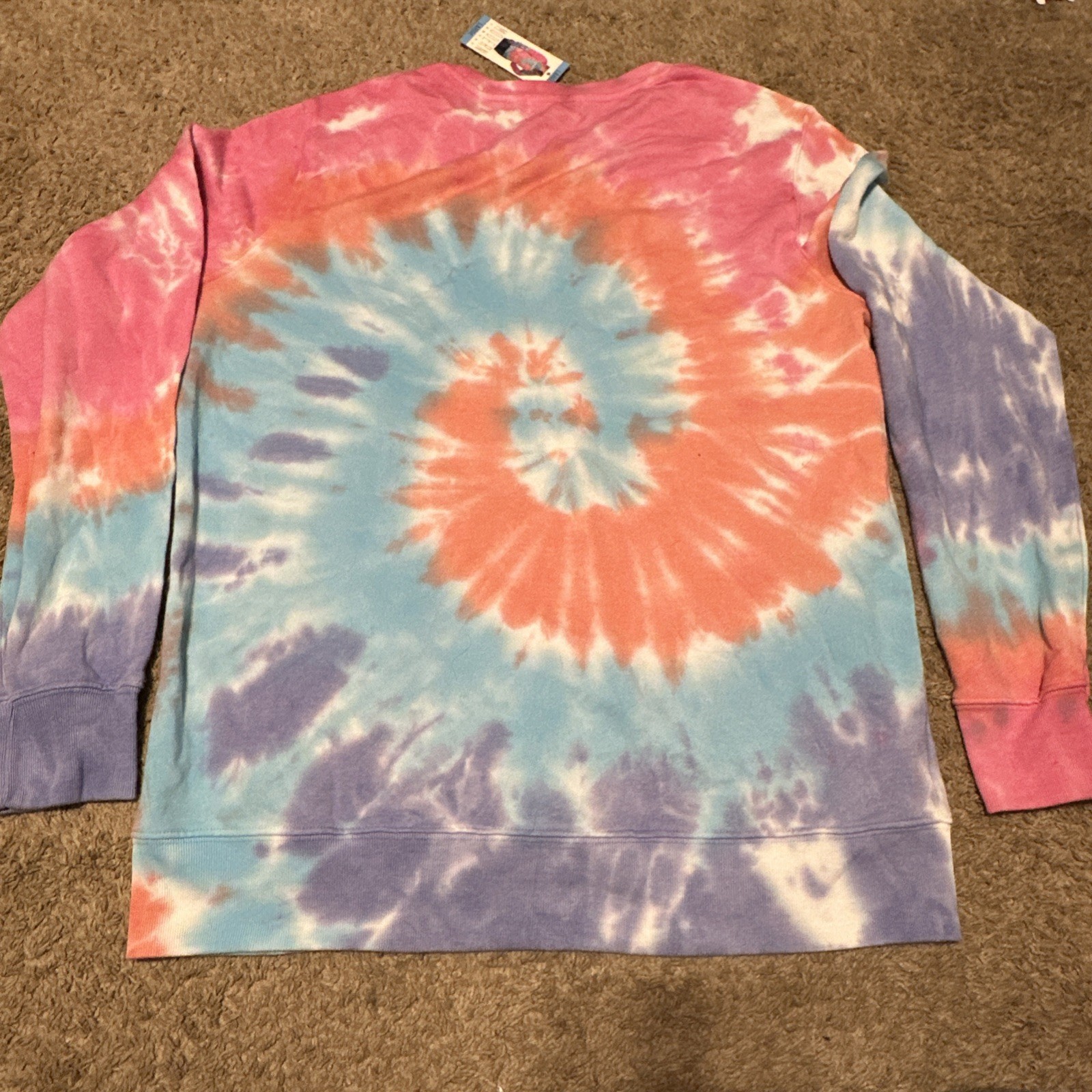 Modern Canvas Tie Dye ‘Indoorsy’ Novelty Sweatshirt Pink Orange Blue Funny Sz L