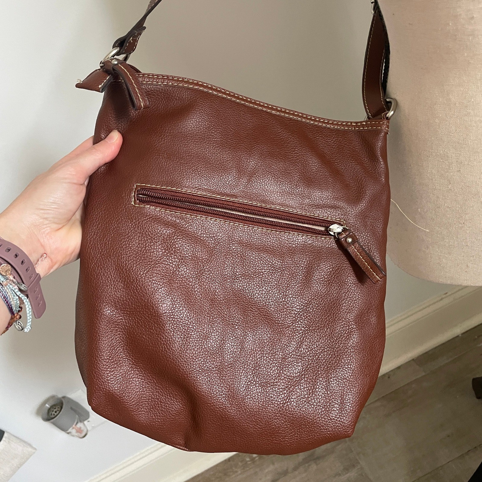 Franco Sarto Brown Pebbled Leather Crossbody Bag Silver Logo Normcore Everyday