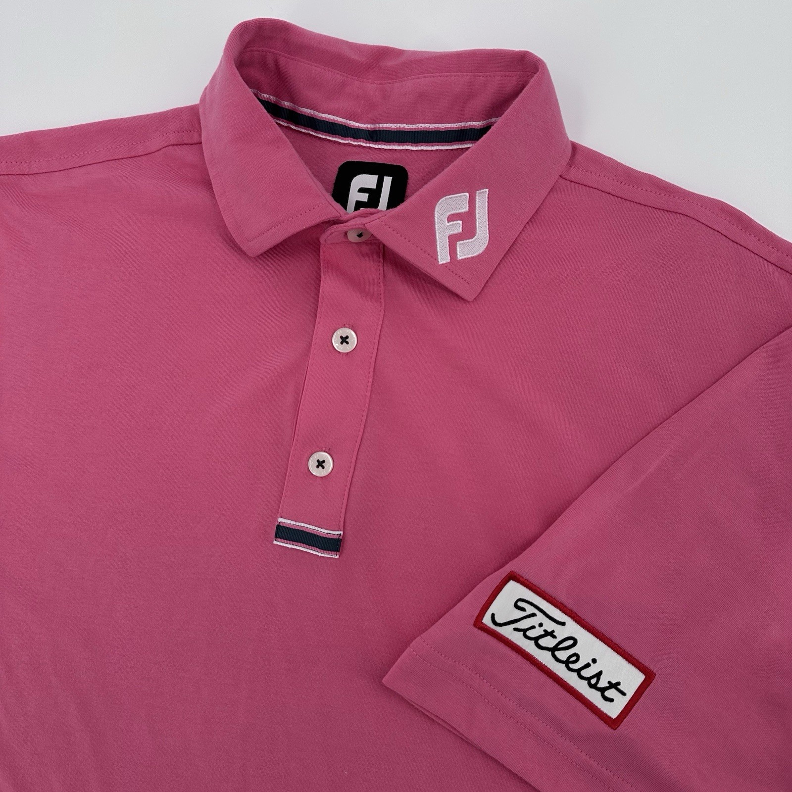 Footjoy Titleist Polo Shirt Mens Medium Pink Tour Issued Collar Logo Nylon Poly