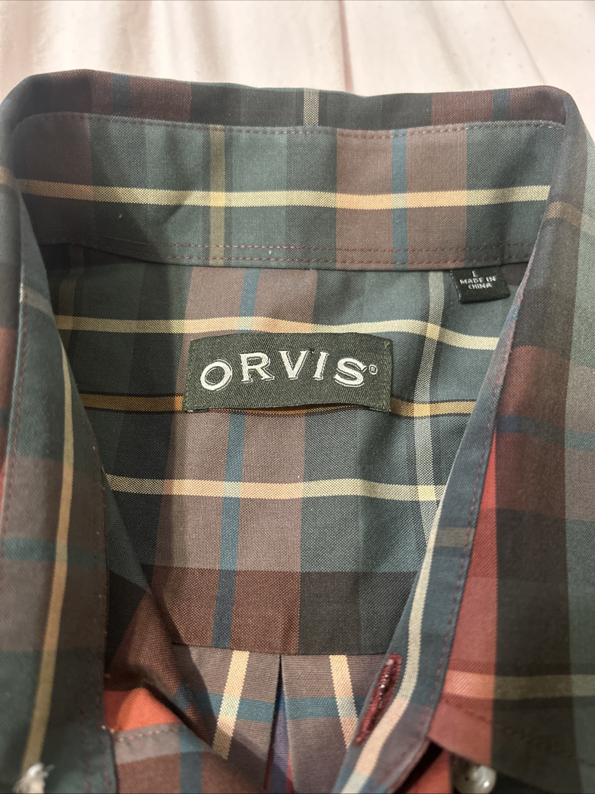 Orvis Men’s Check 100% Cotton Barrel Cuff Dress Shirt Size Large Multicolor