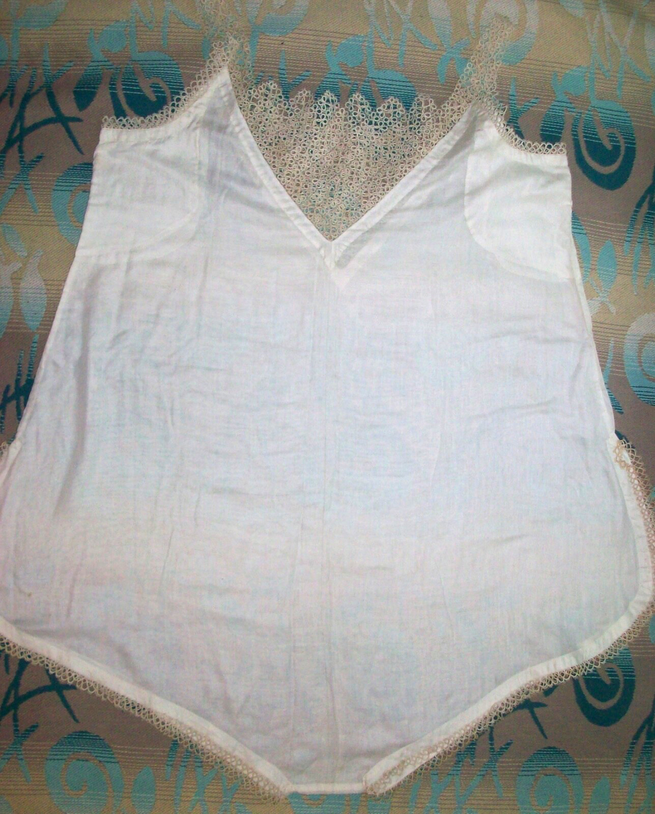 Antique 1900s Cotton or Silk Step-In Teddy Lingerie with Tatting Very Large Size