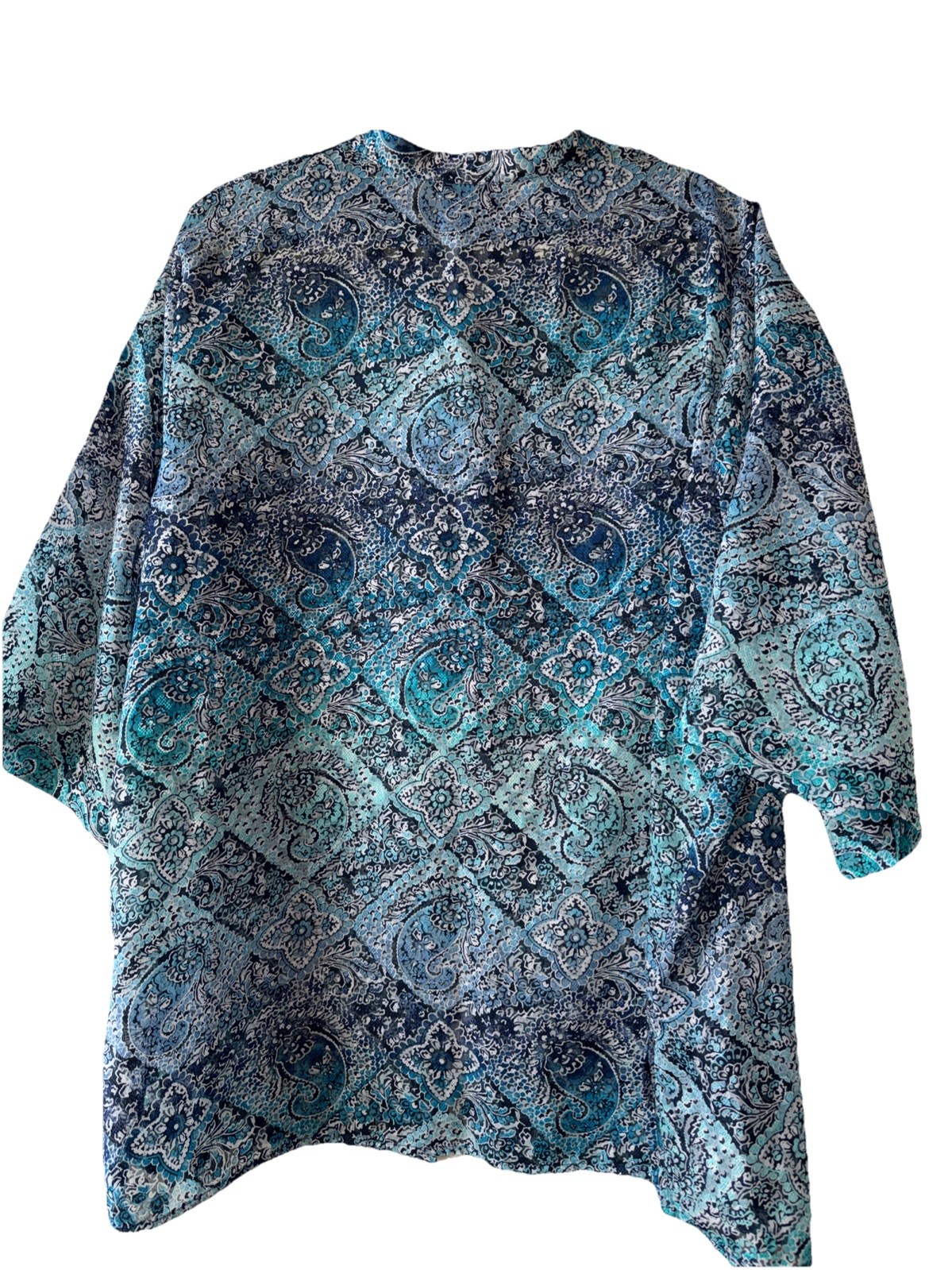 Maggie Barnes Button Down Blouse 1X Shades Of Blue 3/4 Sleeve, Semi-sheer