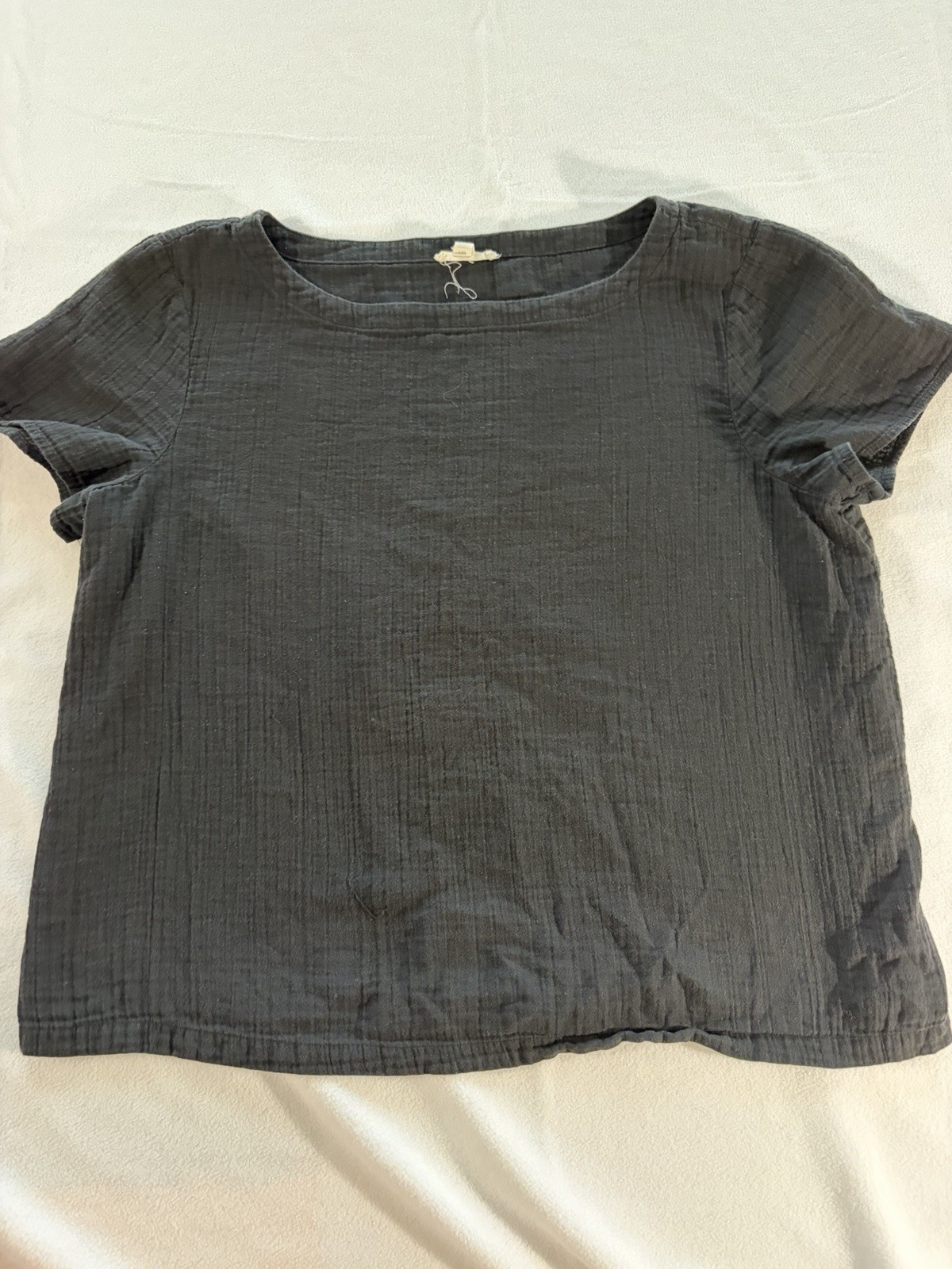 Eileen Fisher Women’s Black Organic Cotton Knit Ruffle Sleeve Top XS