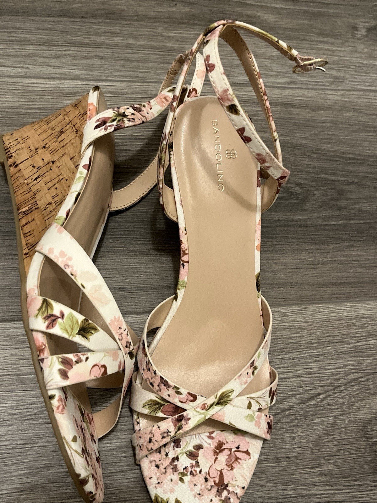Bandolino Adler Floral Cork Wedge Sandals Women’s Size 10M Ankle Strap New