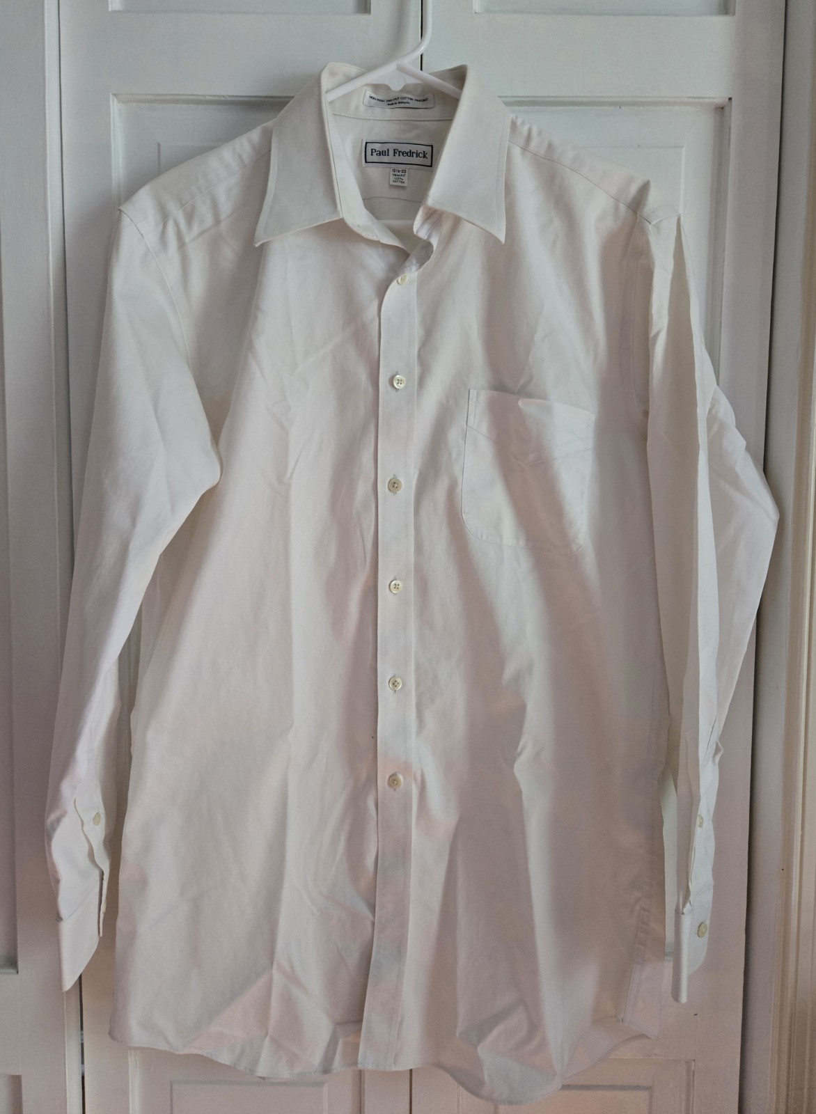 Paul Fredrick Dress Shirt Mens 15 1/2-33 White Trim Fit Non Iron Cotton 1O
