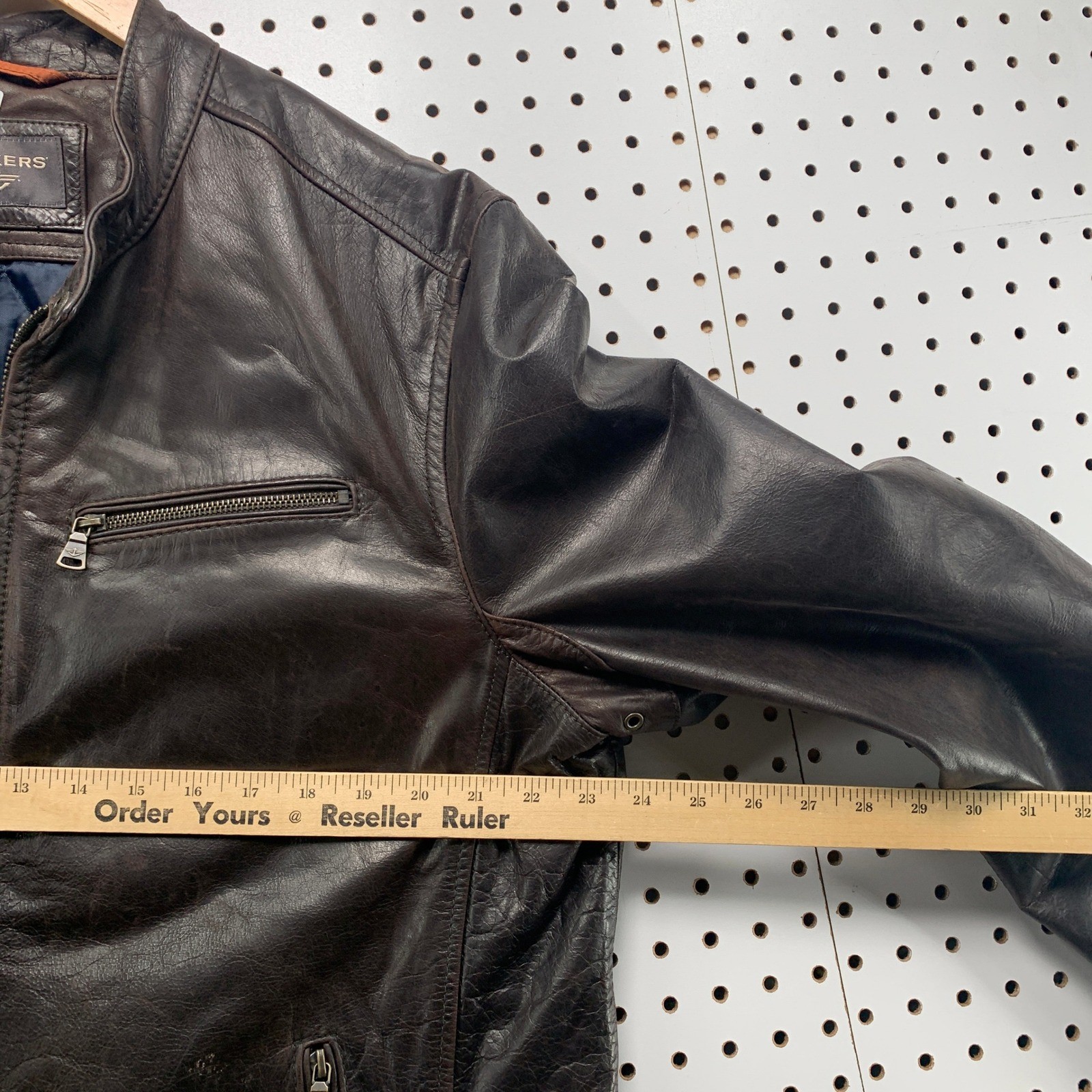 Dockers Leather Cafe Racer Jacket Mens XL Espresso Brown Moto Quilted Lining