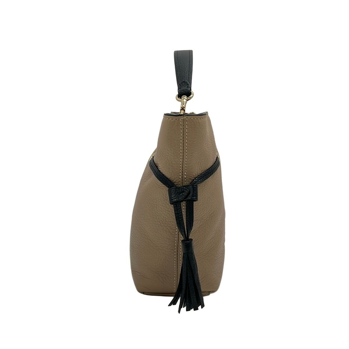COACH Andy Crossbody Beige Black Pebble Leather Drawstring Tote Auth
