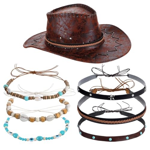 TIESOME 6Pcs Ethnic Western Cowboy Hat Bands, Leather Cowgirl Turquoise