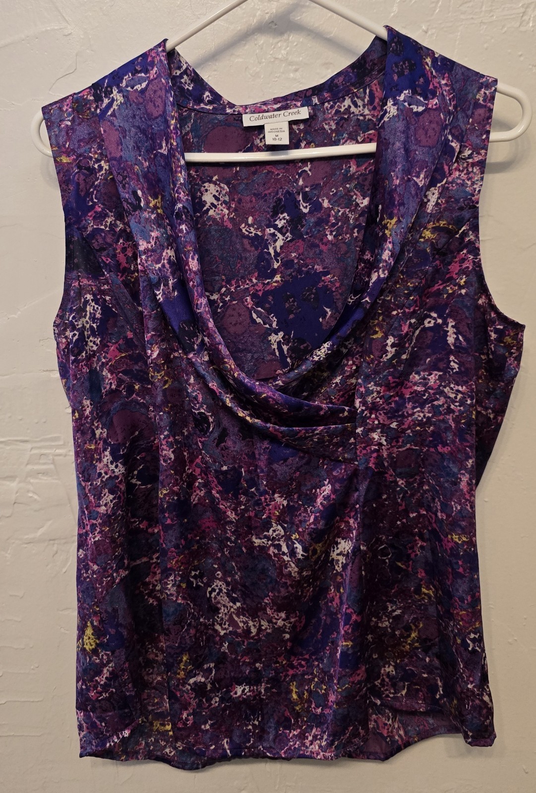 Coldwater Creek Purple Magenta Patterned Sleeveless Blouse Top SIZE M 10-12