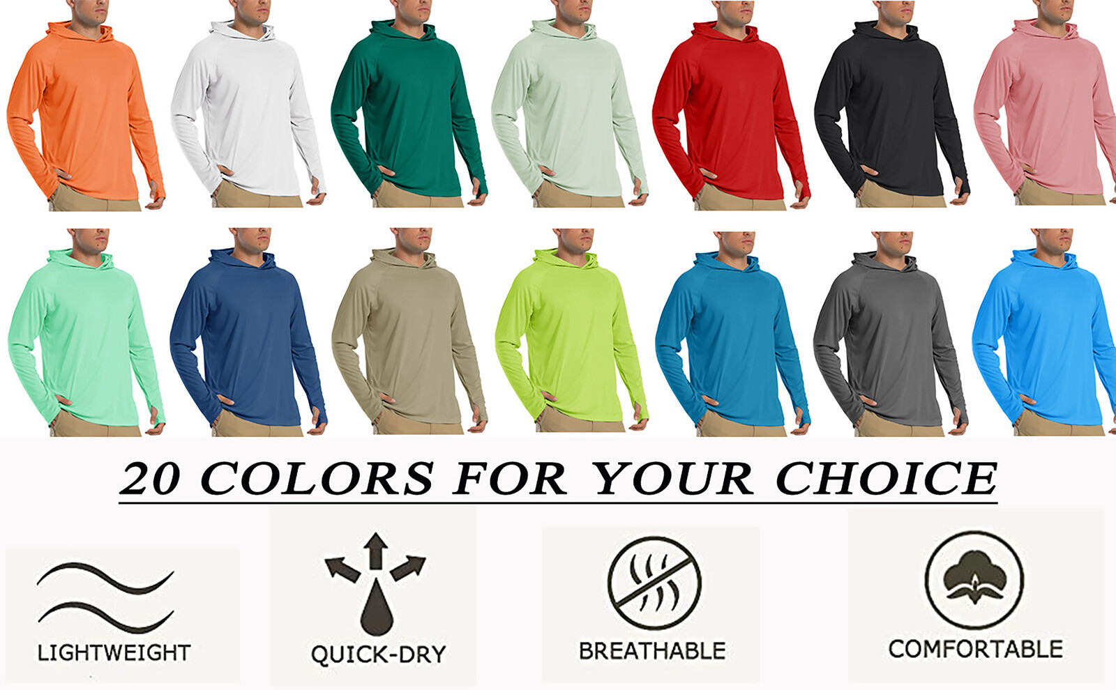 Men’s UPF50+ Sun Protection UV Block Shirts Outdoor Fishing Performance Hoodies