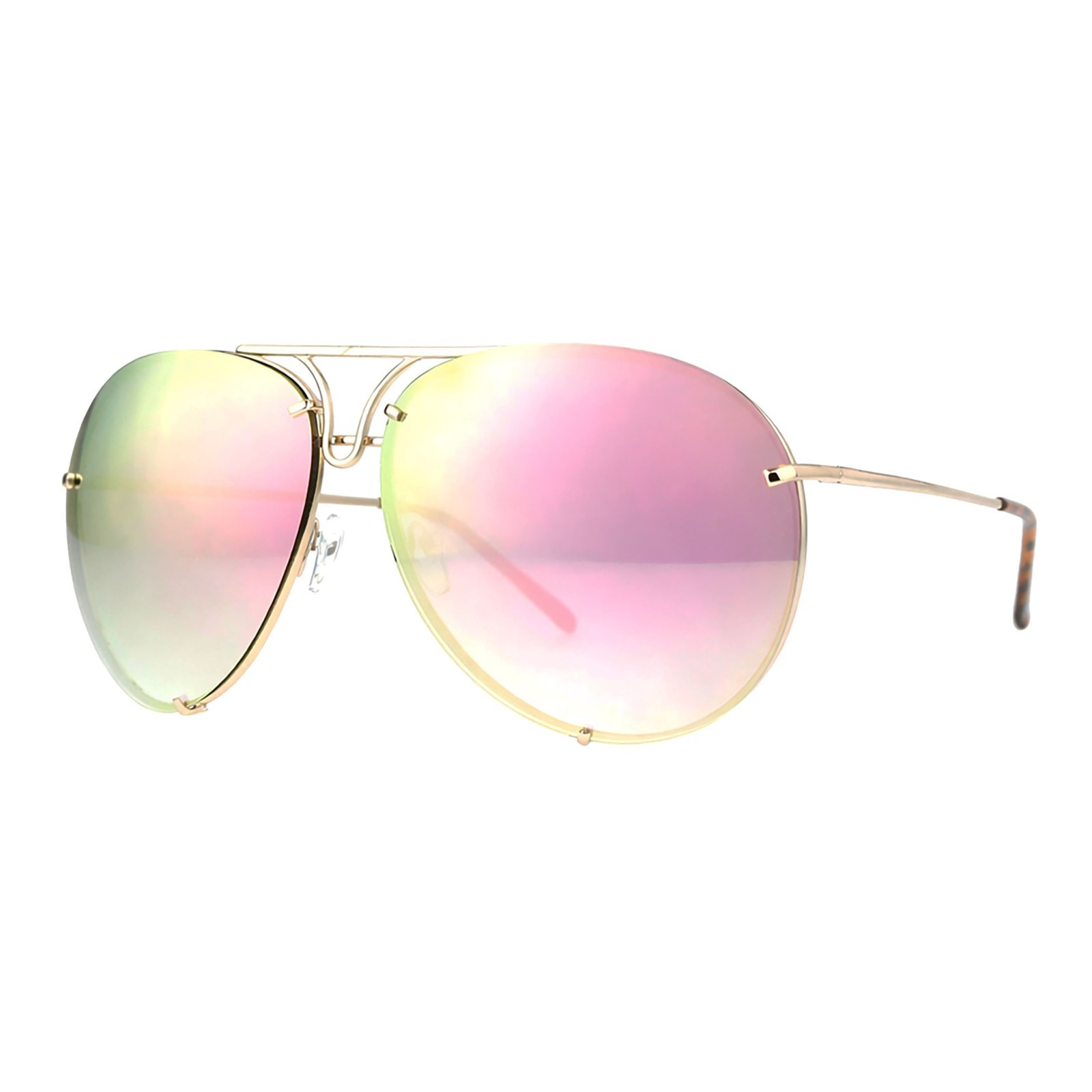 Oversized Round Pilot Sunglasses Mirror Lens Metal Rims in Back Spring Hinge