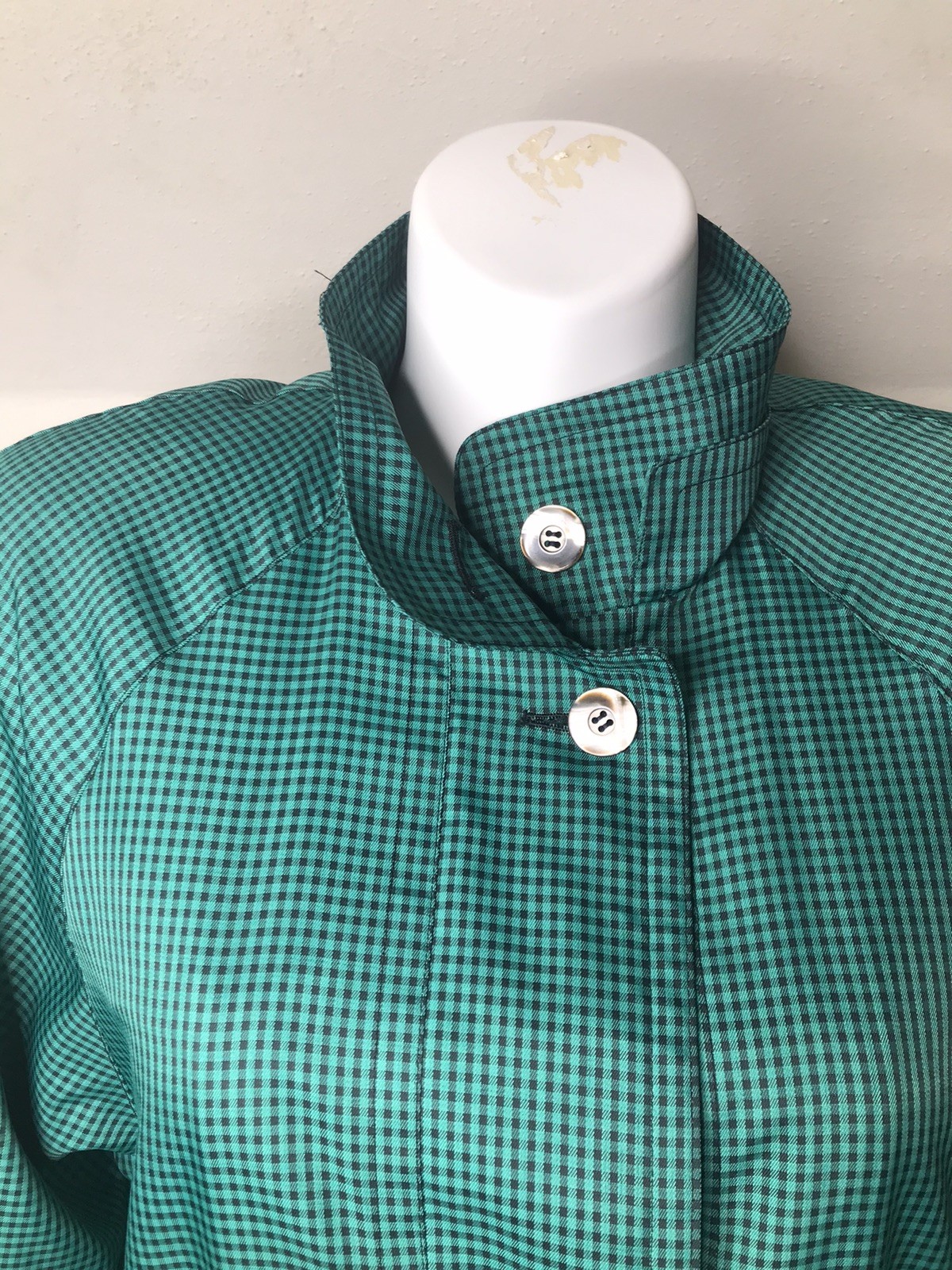 London Fog Green Black Plaid Trench Rain Coat Size 12 Reg