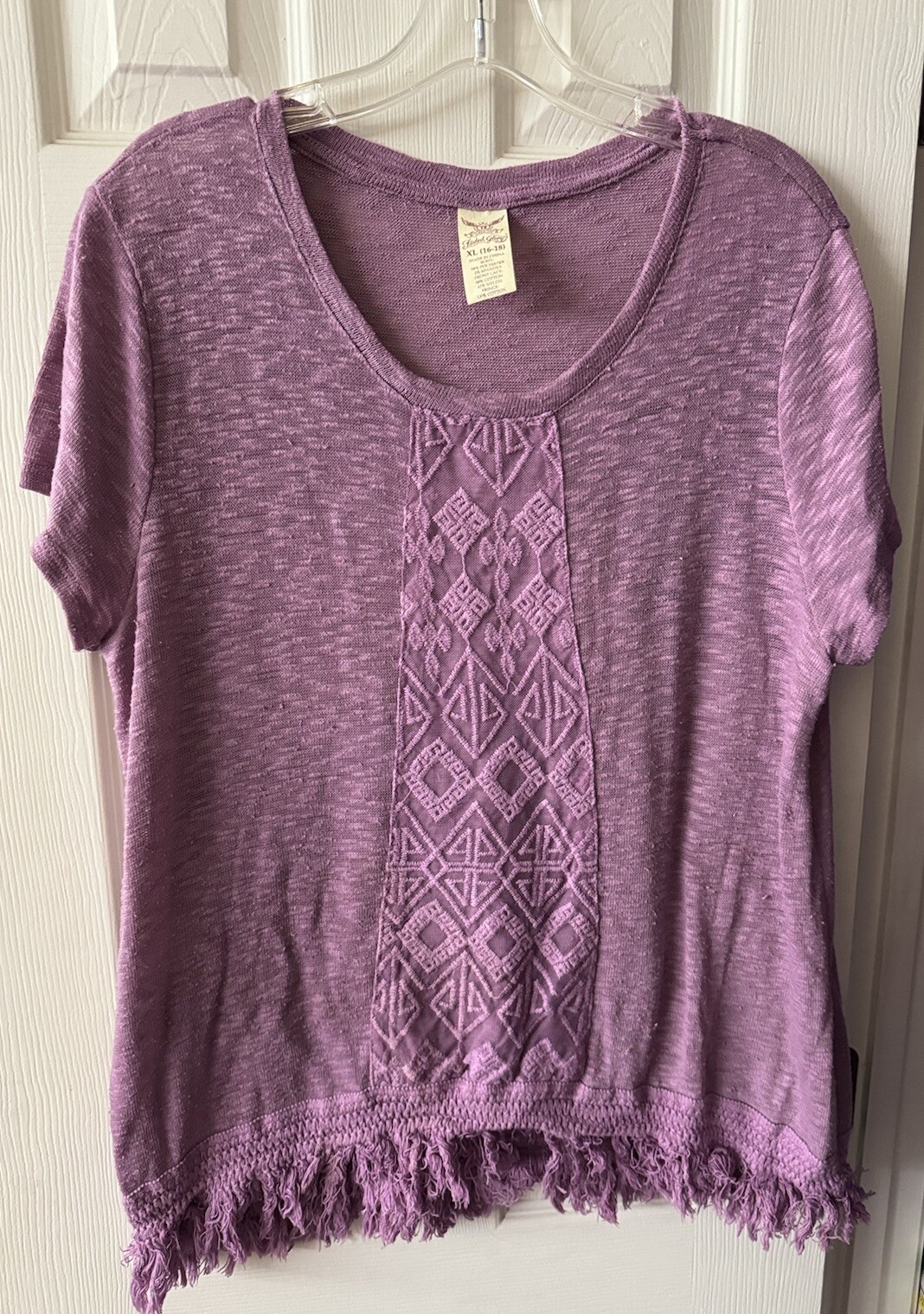 😈😈Faded Glory Vintage Purple Fringed Knit Blouse Top Size XL😈😈