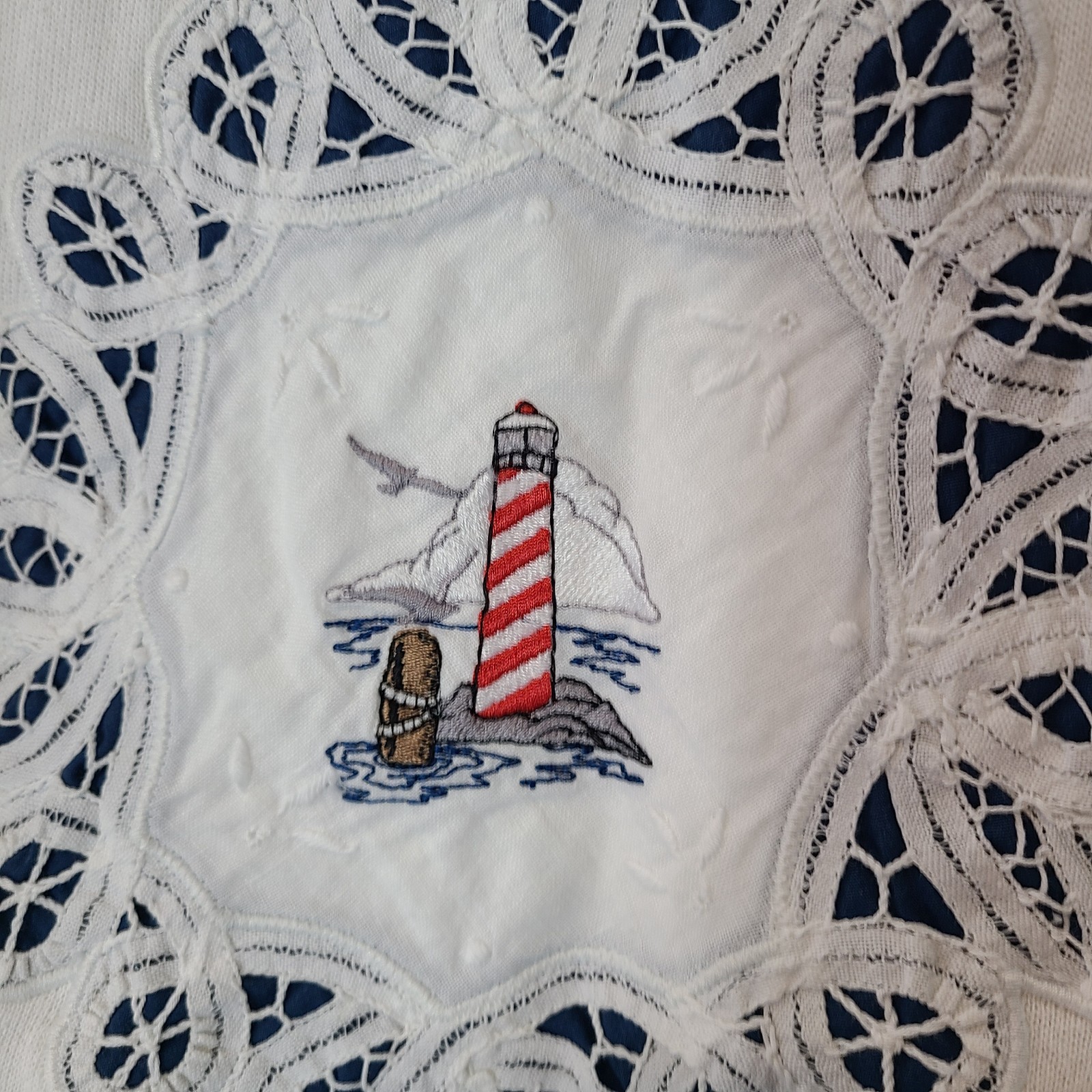 Vintage Lighthouse Coastal Sweatshirt White Nautical Womens Sz Large 90s Cottage