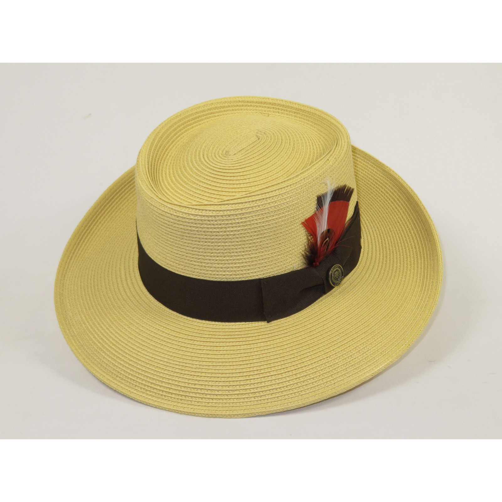 Men Bruno Capelo Braid Straw Hat Wide Brim GAMBLER GAMS202 Natural/Brown