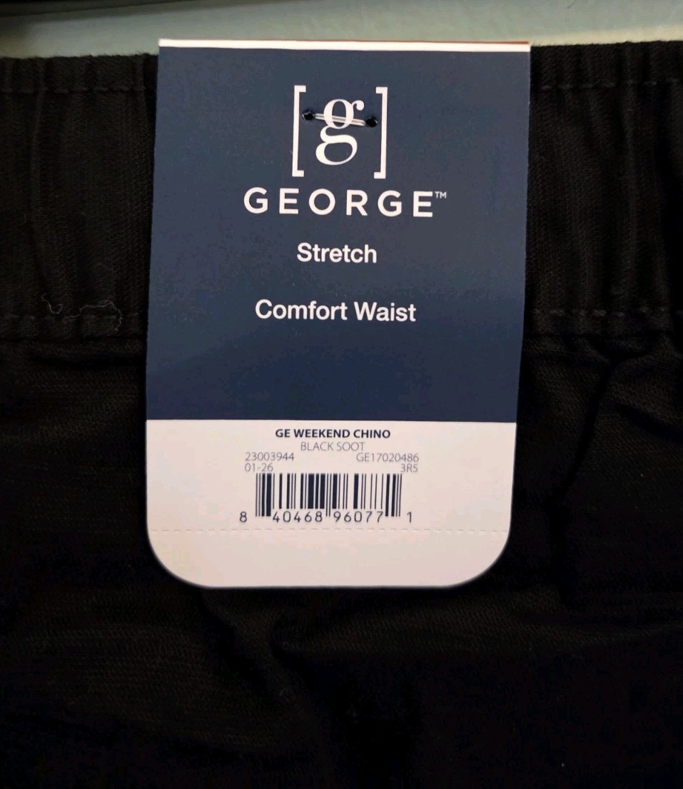 George Men’s MEDIUM 32-34 Weekend Pull-On Chino Pants BLACK Stretch Waist #21426