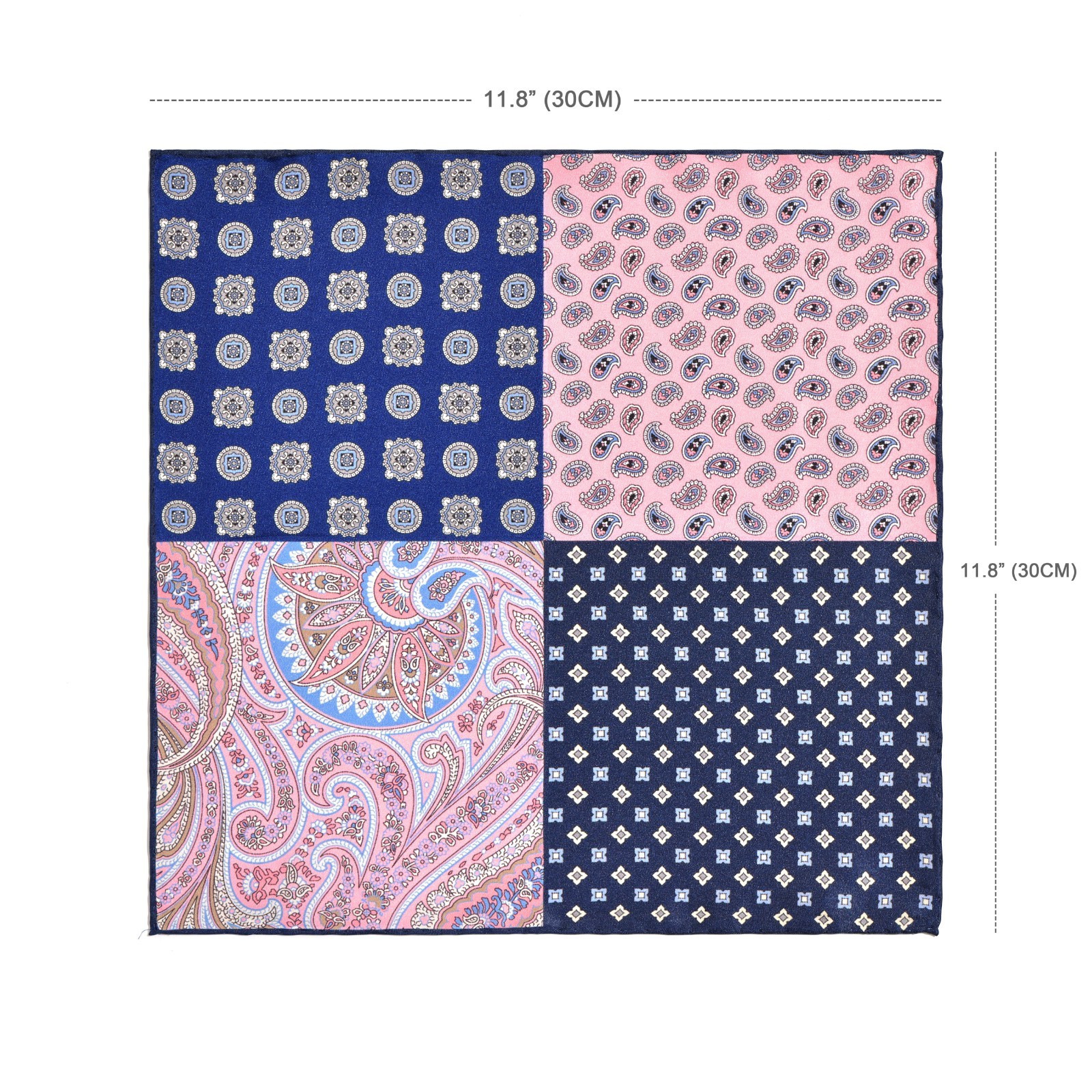 Men’s 100% Silk Multi-Color Paisley Geometric Pocket Square Hand Rolled 11.8″