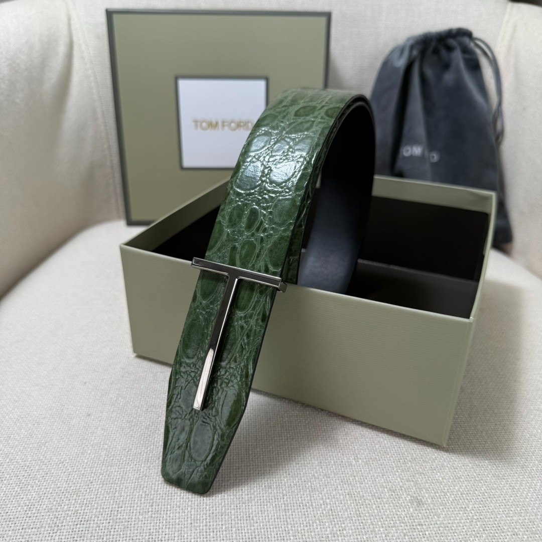 Authentic Tom Ford Reversible Leather T-Buckle Belt Luxury Designer Fashion