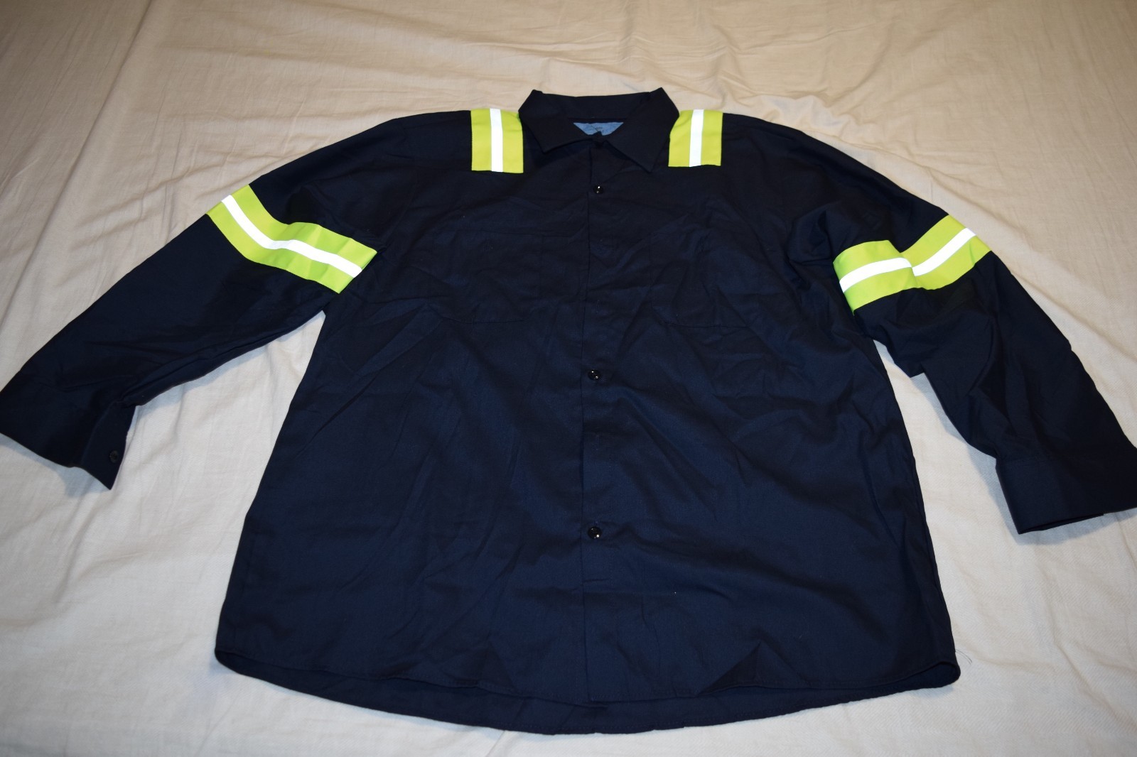 CINTAS COMFORT FLEX MENS HI VIS LONG SLEEVE SAFETY NAVY BLUE WORK SHIRT, XL