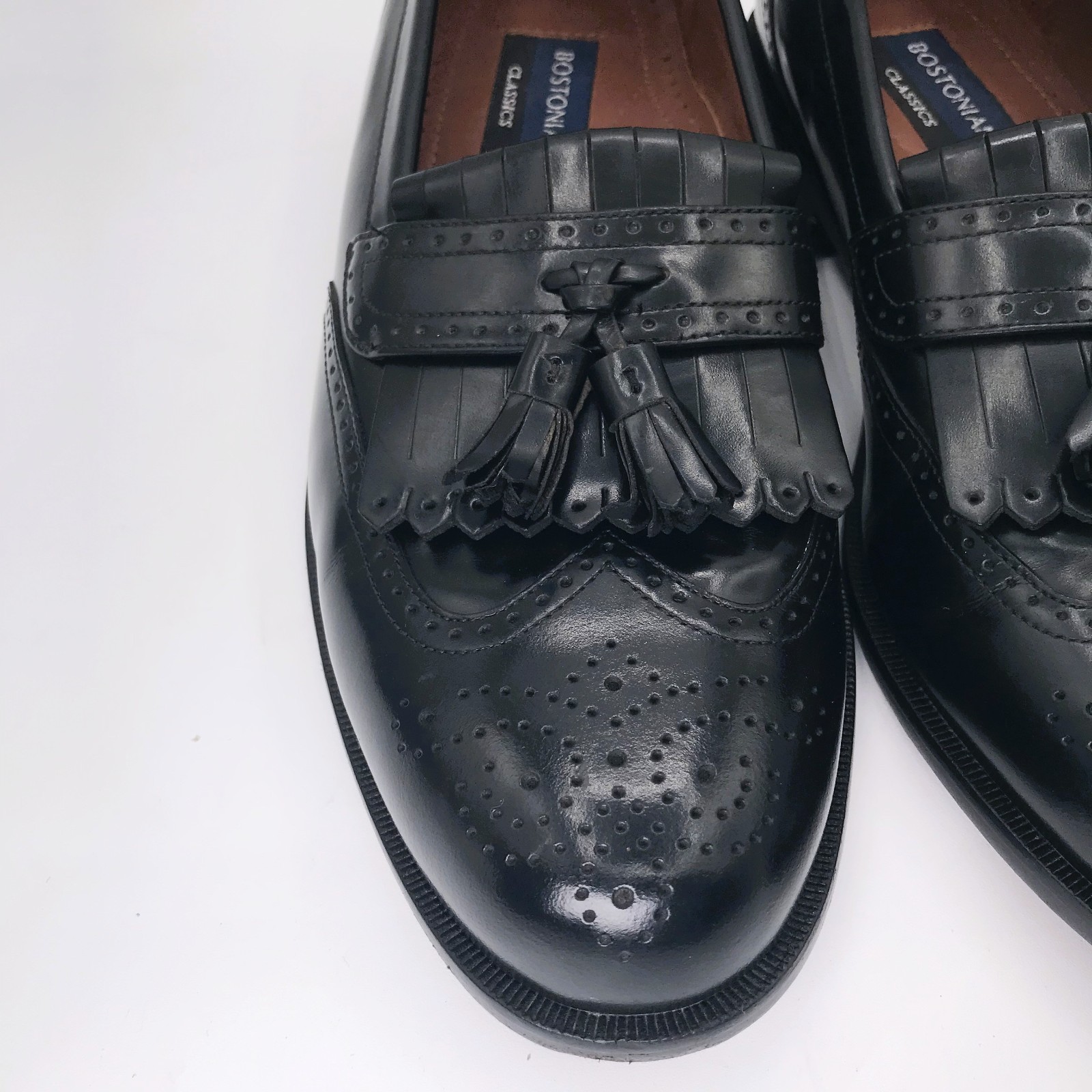 Bostonian Classics First Flex Black Leather Wingtip Tassel Loafers Mens Sz 8.5 M