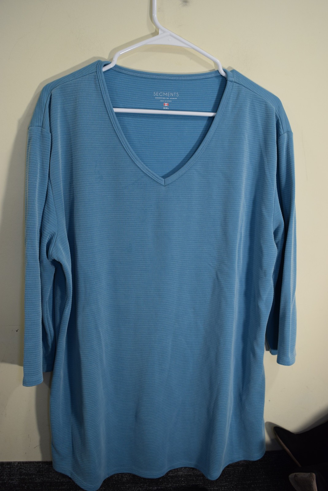 Seg’Ments Textured Knit 3/4 Sleeve V-Neck Shirt WOMENS XXL Tencel CANADA MADE