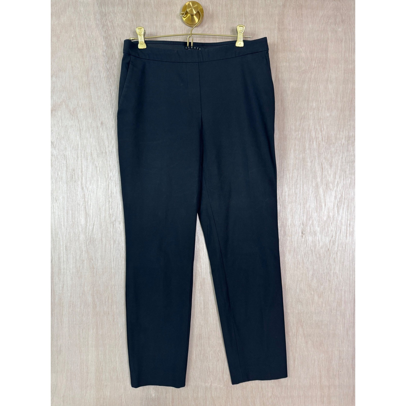Theory Womens Black Stretchy Slacks Size 4 Lightweight Structured Work Trousers