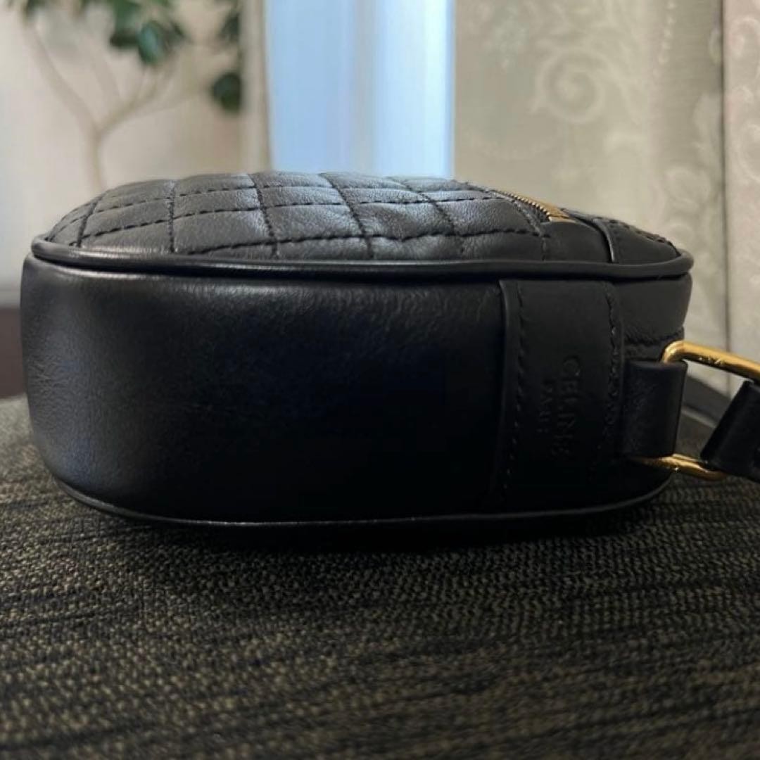 Celine C Charm Quilted Leather Shoulder Bag Black Authentic Small Crossbody