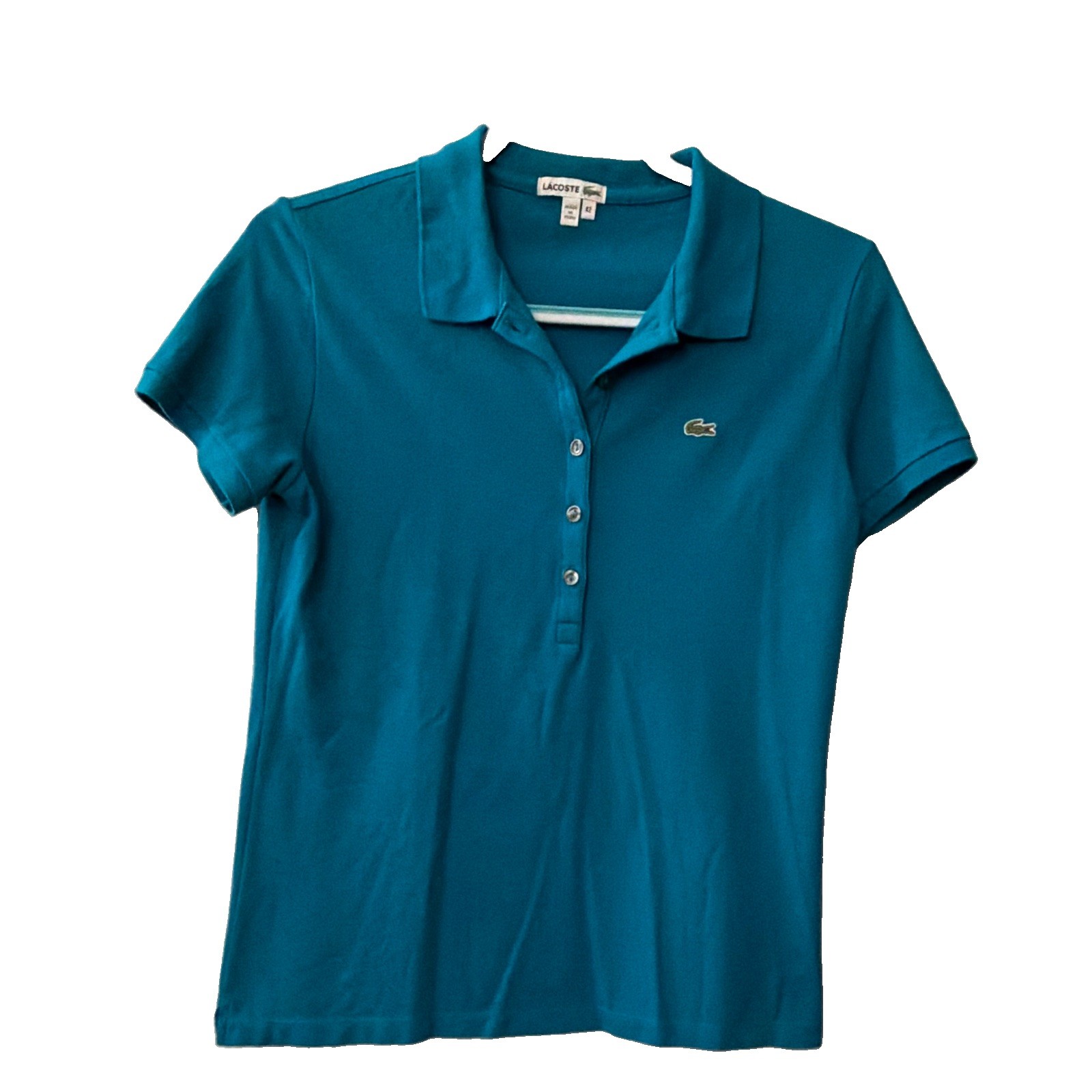 Lacoste Women’s Turquoise Blue Polo Shirt 42 Short Sleeve With Logo