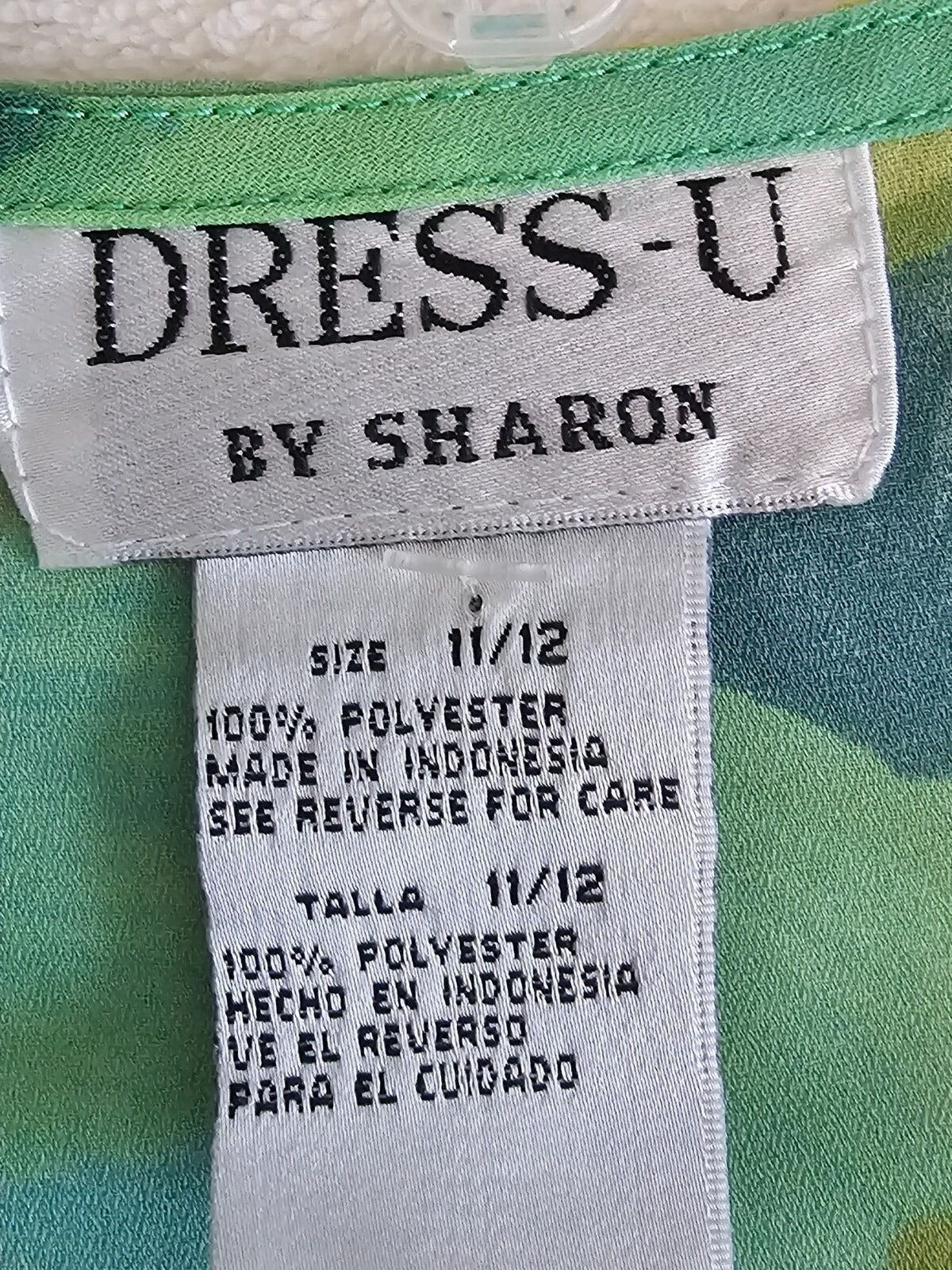 Vintage Dress-U By Sharon Junior Size 11/12 Green Floral Lined Modest