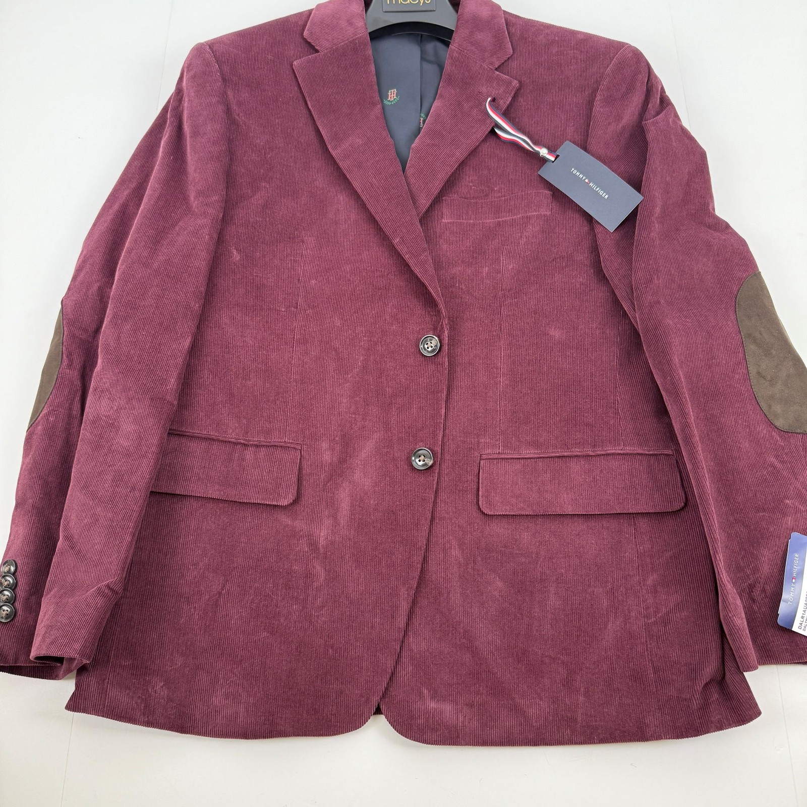 Tommy Hilfiger Men’s Modern-Fit Corduroy Elbow Patch Sport Coat – Burgundy-40S