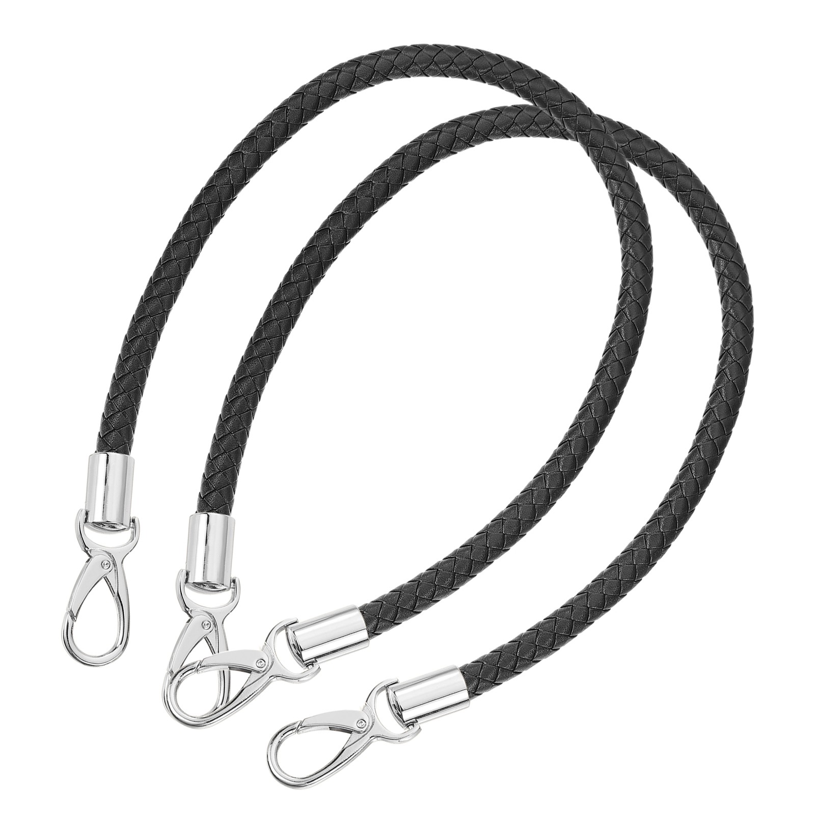 2Pcs 60cm Short Leather PU Braided Purse Replacement Black Silver