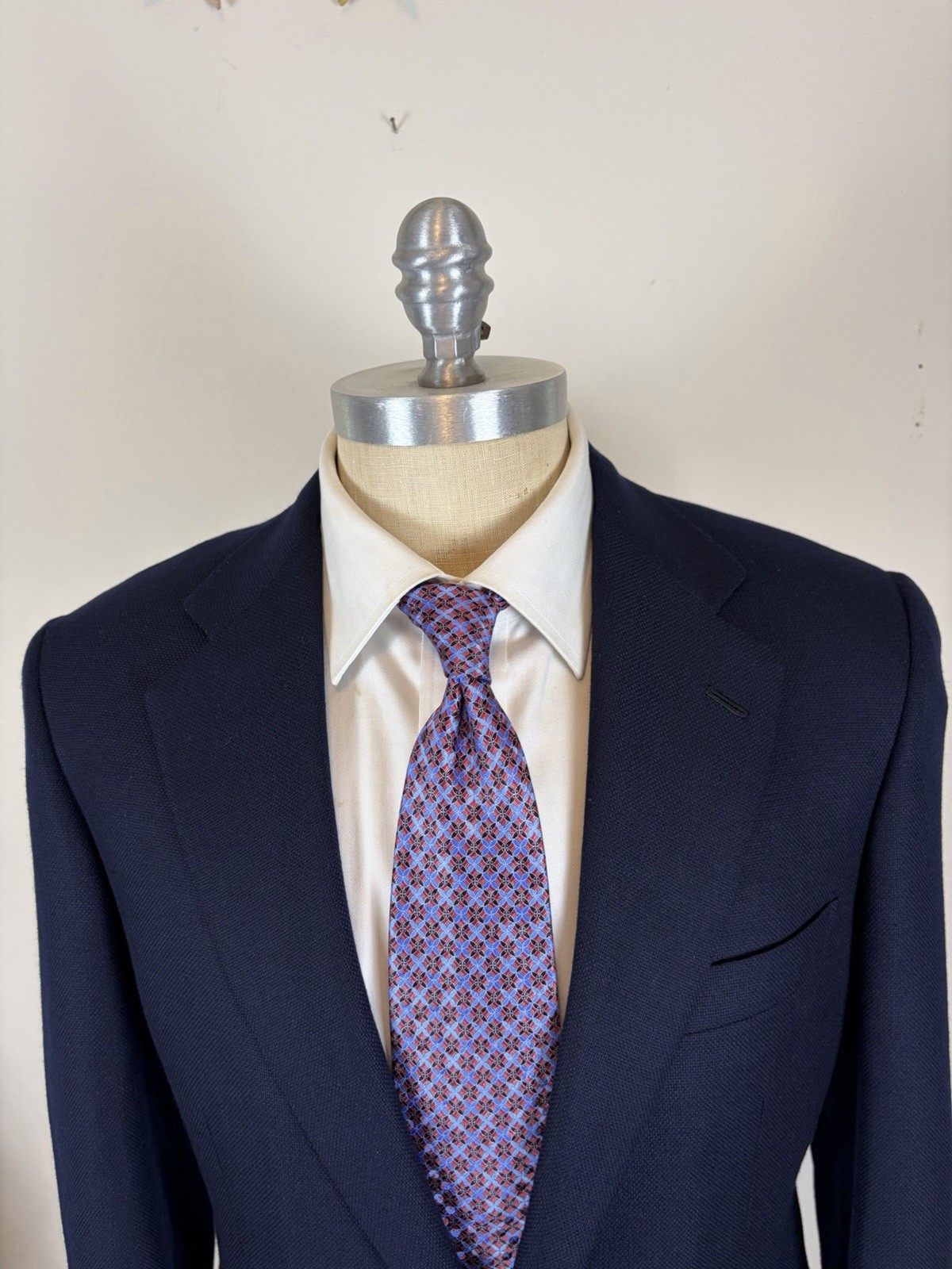 BRIONI 100% WOOL NOMENTANO NAVY BLUE DOUBLE VENT HOPSACK BLAZER SIZE 40R