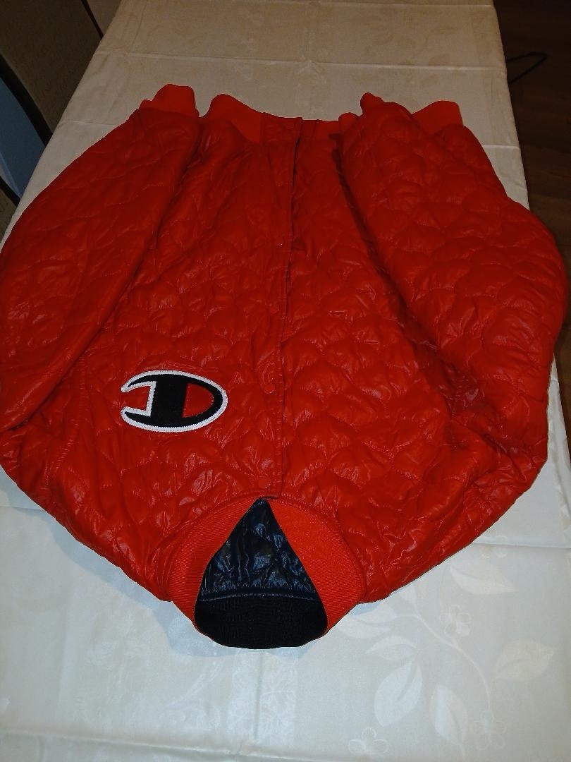 Champion Reversible Quilted Bomber Jacket Red Black Men’s Snap Closure Logo