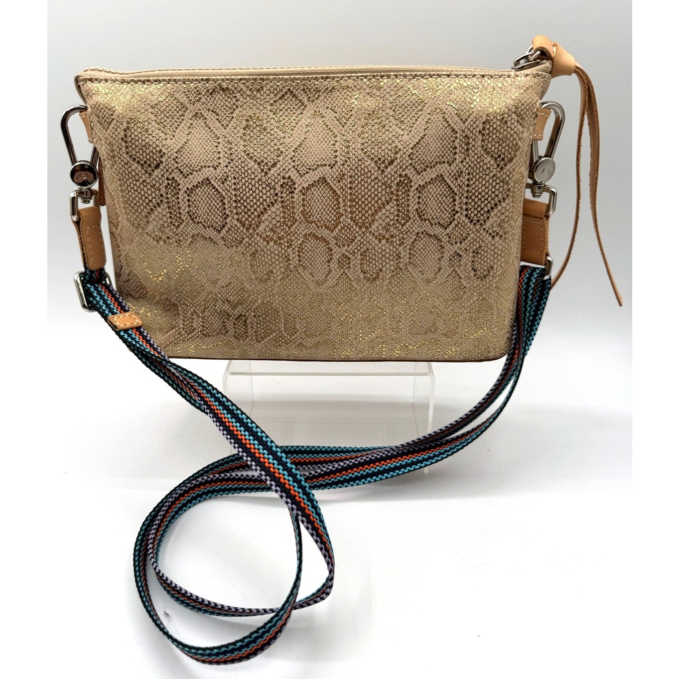Consuela Leah Midtown Leather Crossbody W/Metallic Gold Snakeskin Print