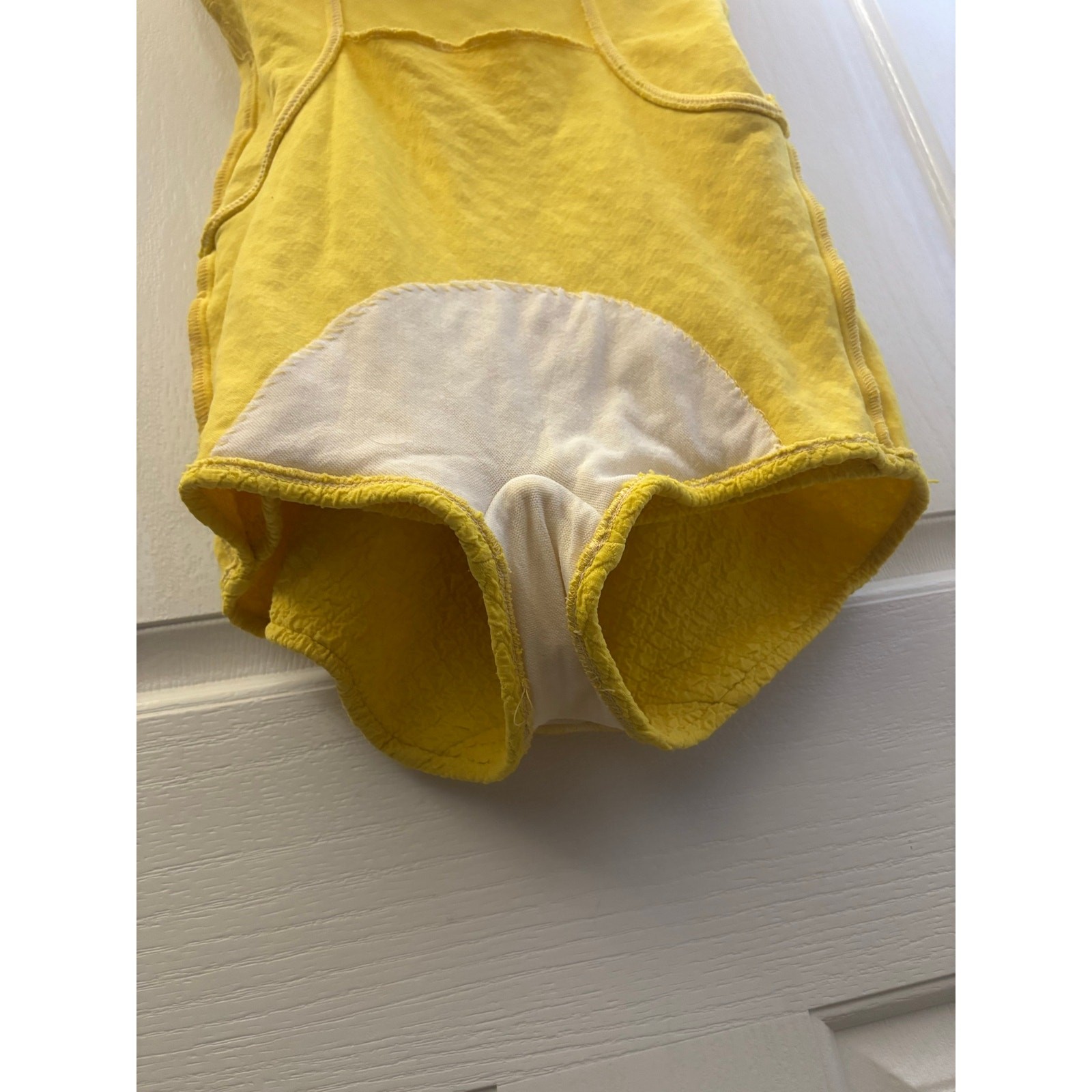 Vintage Jantzen Yellow Swimdress One Piece Swimsuit Crinkle USA Size 12