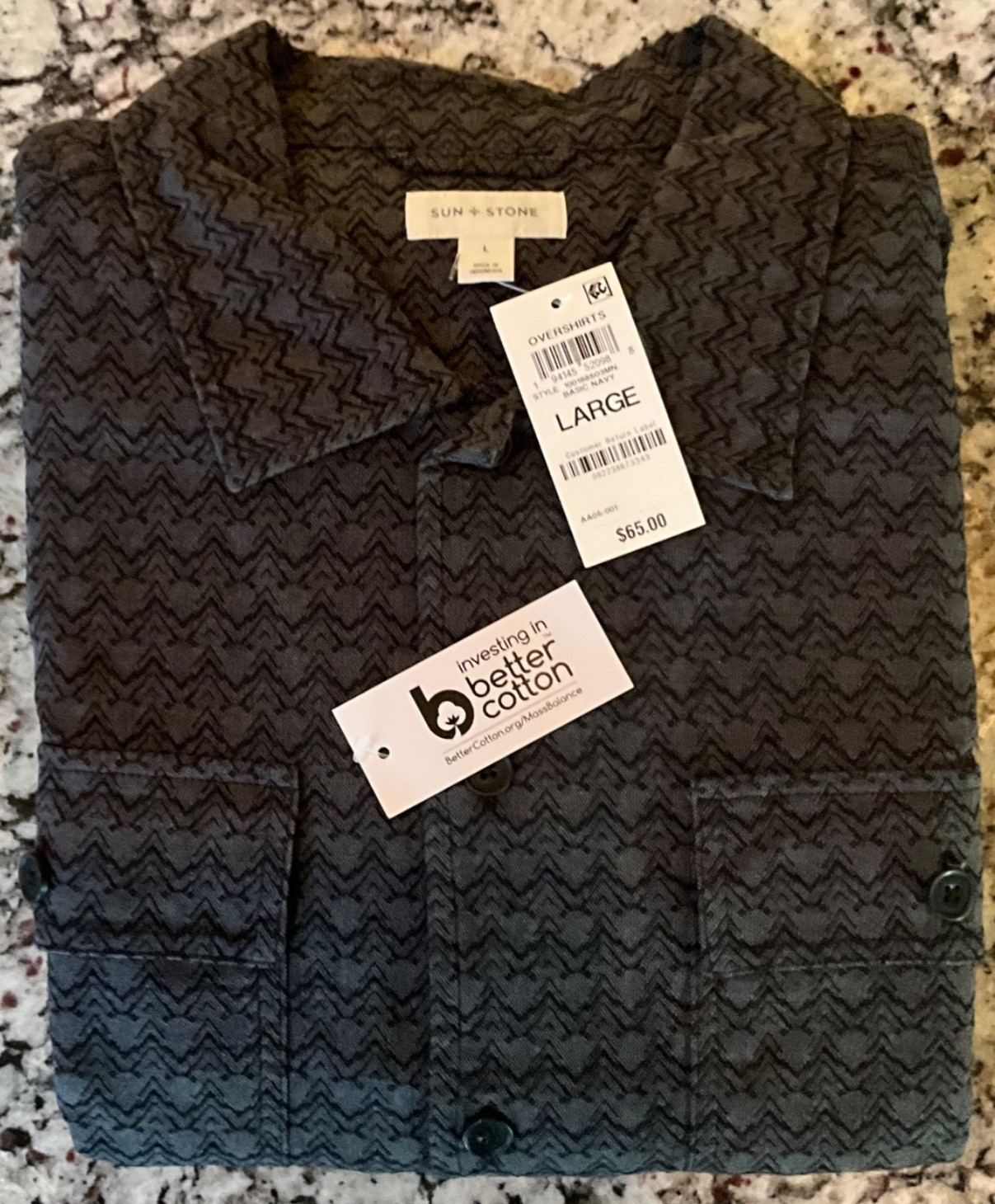 Sun + Stone Men’s Textured Overshirt Shirt/Jacket Gray and Black – Large