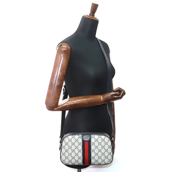 GUCCI Ophidia GG Small Shoulder Bag GG Supreme Canvas Navy Leather